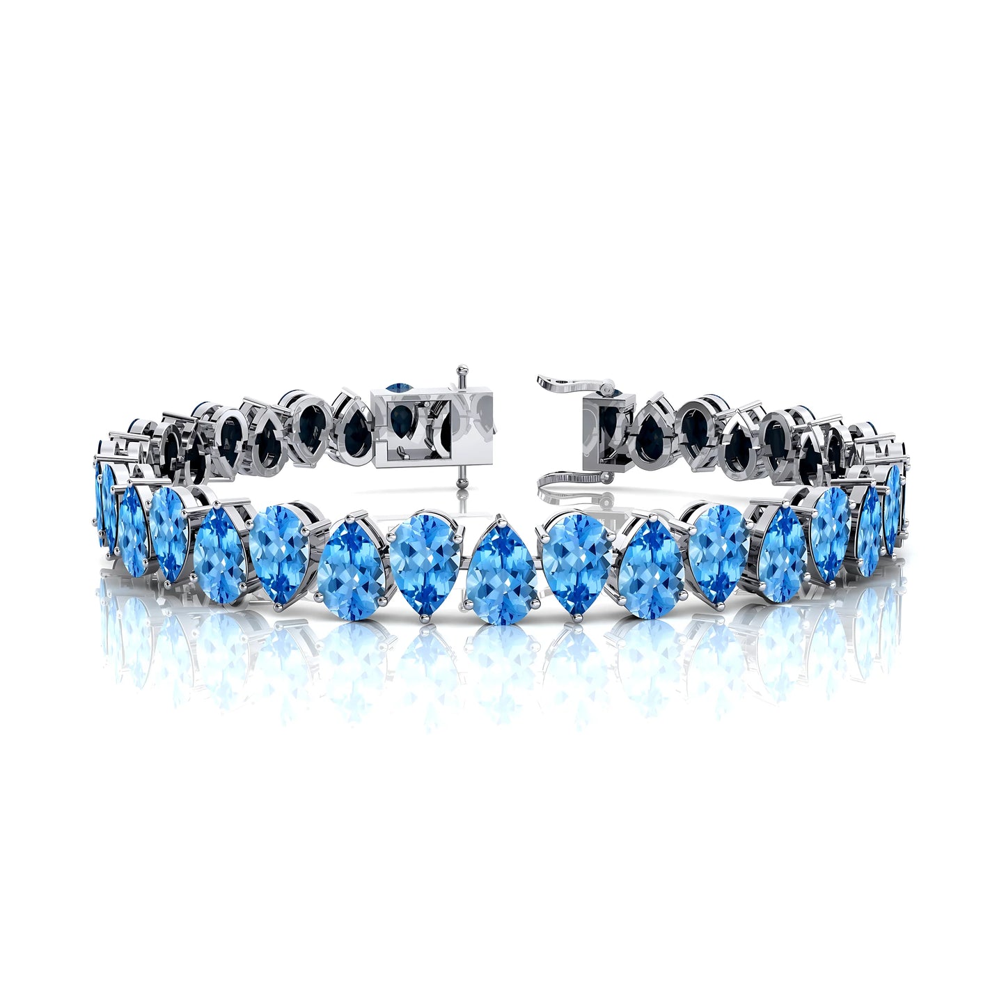 Luxury 14k 18k Gold Pear Shape Blue Aquamarine Tennis Chain Bracelet Classic Trending Style Most Selling Women's Bracelets