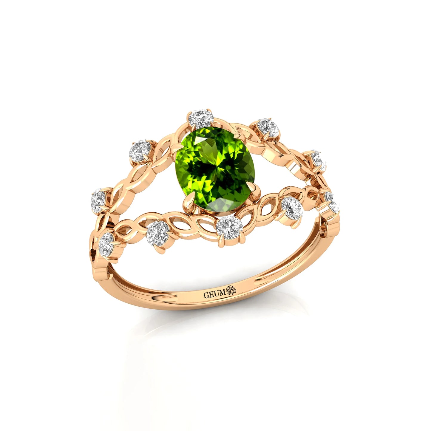 14k Yellow Solid Real Gold Oval Cut 1.35 Green Natural Peridot Gemstone Rings With Natural Diamonds Luxurious Anniversary Rings