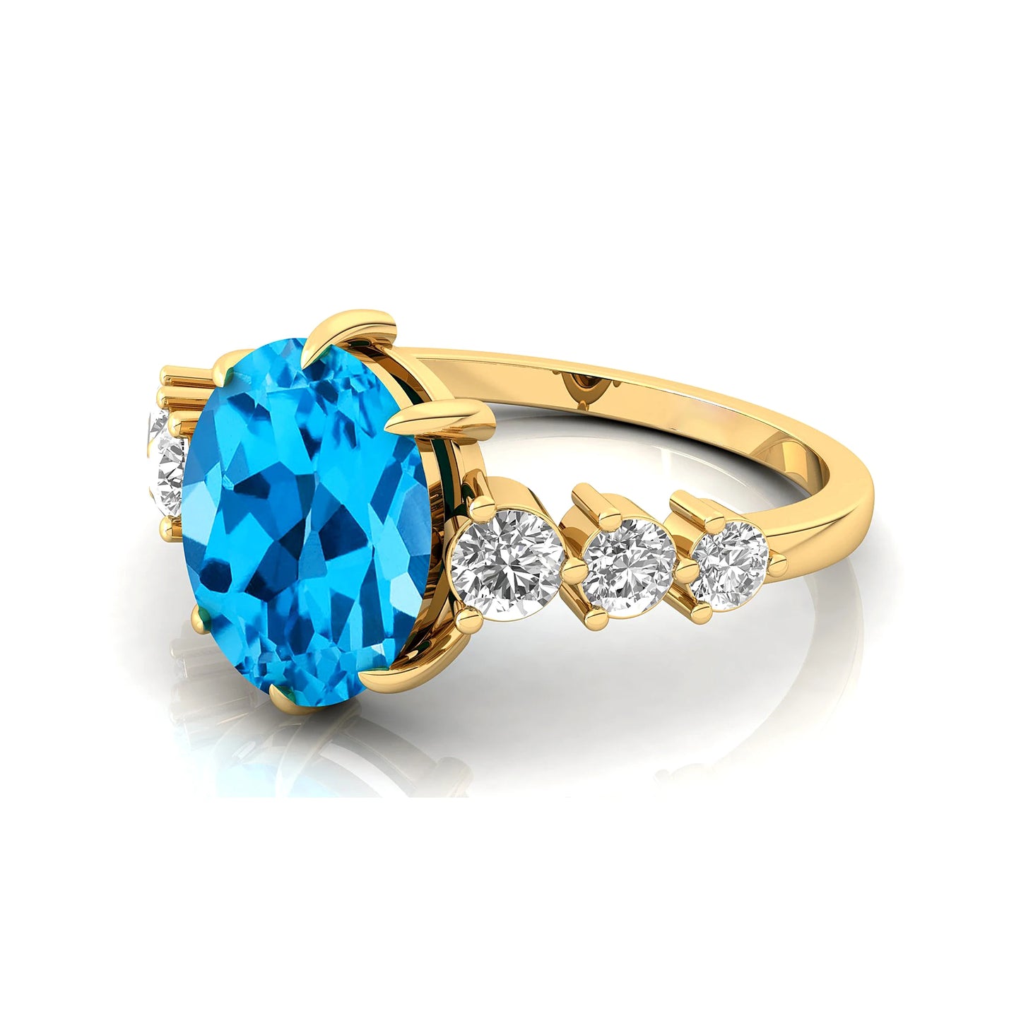 Charming 18K Pure Gold Wedding Engagement Rings Swiss Blue Topaz Gemstone Real Diamonds Classic Bridal Jewelry for Party