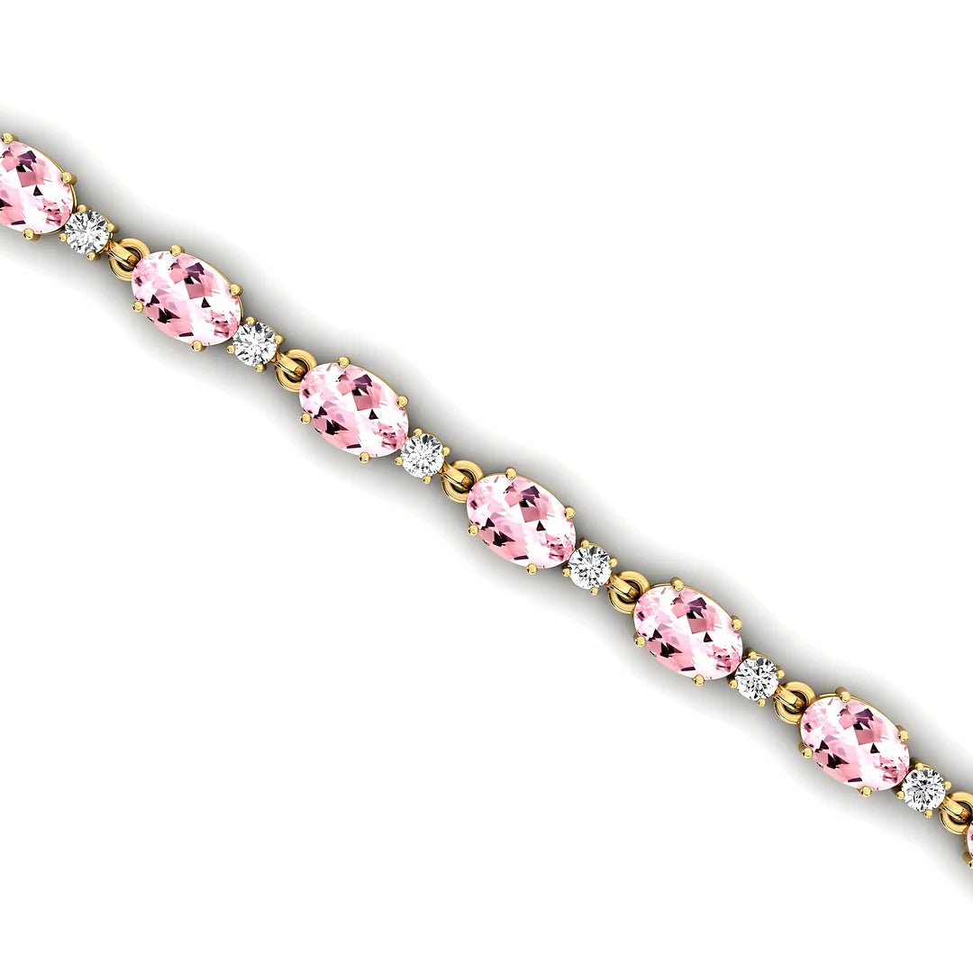 Fine Jewelry 14k Gold Natural Oval Shape Morganite and Round Diamond Tennis Bracelet Custom Length 2.2mm Iced Out Tennis Chains