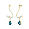 Pear Cut Natural London Blue Topaz Gemstone & Real Diamonds Dangling Drop Earrings 18k Solid Gold Rhodium Wedding Gift For Her
