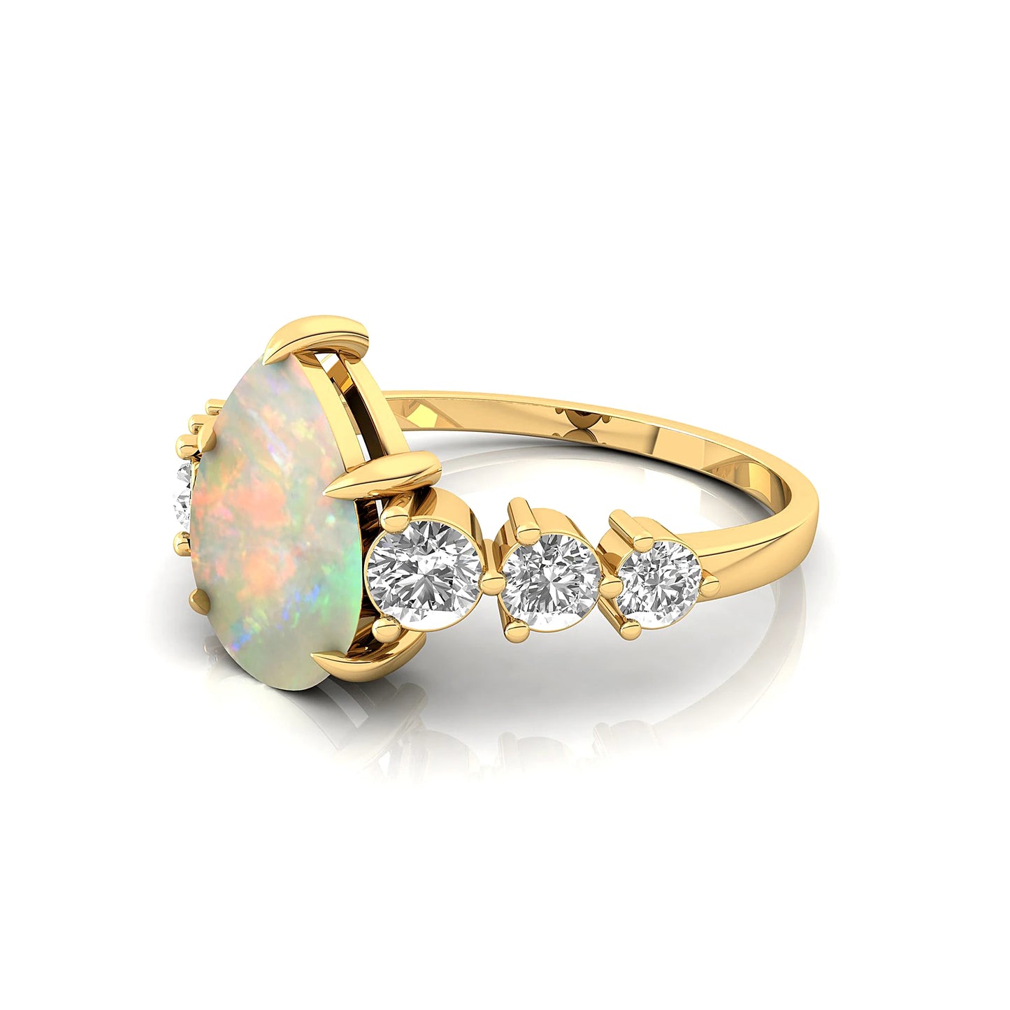 18k Solid Gold Engagement Gift Natural Ethiopian Opal Gemstone Real Diamond Classic Pave Setting Rings Luxurious Bridal Jewelry