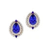 Designer Luxurious Pear Cut Natural Tanzanite Gemstone Real Diamonds Halo Solitaire Stud Earrings 18K Solid Gold Cute Party Gift
