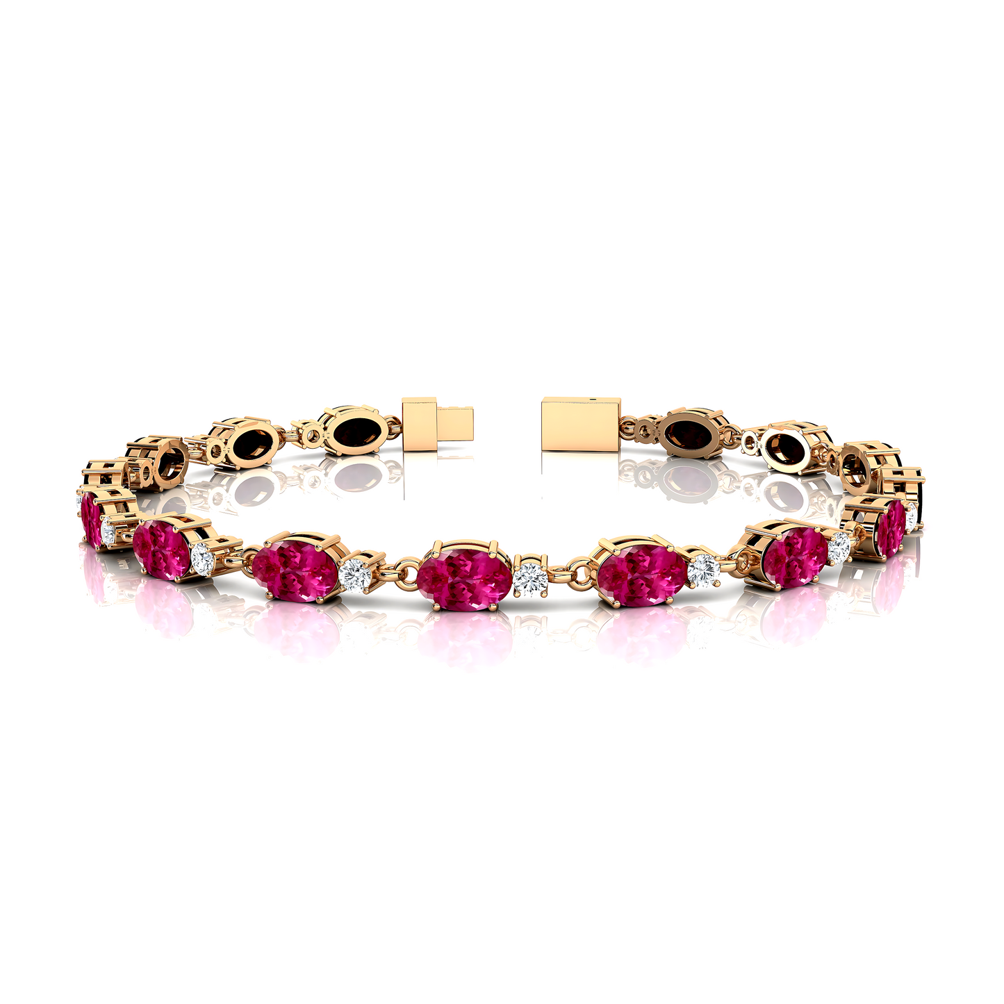 14K Gold Genuine Oval Shape Pink Sapphire Gemstone Stackable Tennis Bracelet For Unisex Hot Sale Good Quality Tennis Bracelets