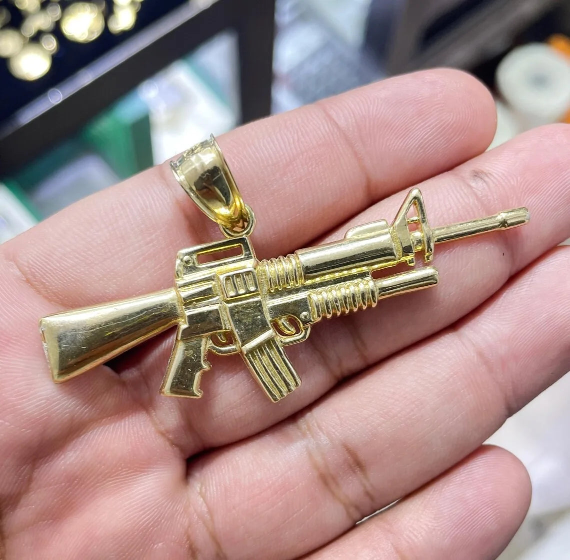 BiG-BOSS 10K Solid Yellow Gold Stainless Steel AK-47 Gun Charm Pendant Gold Plated 6.6 Grams Mens Unisex Party Gift