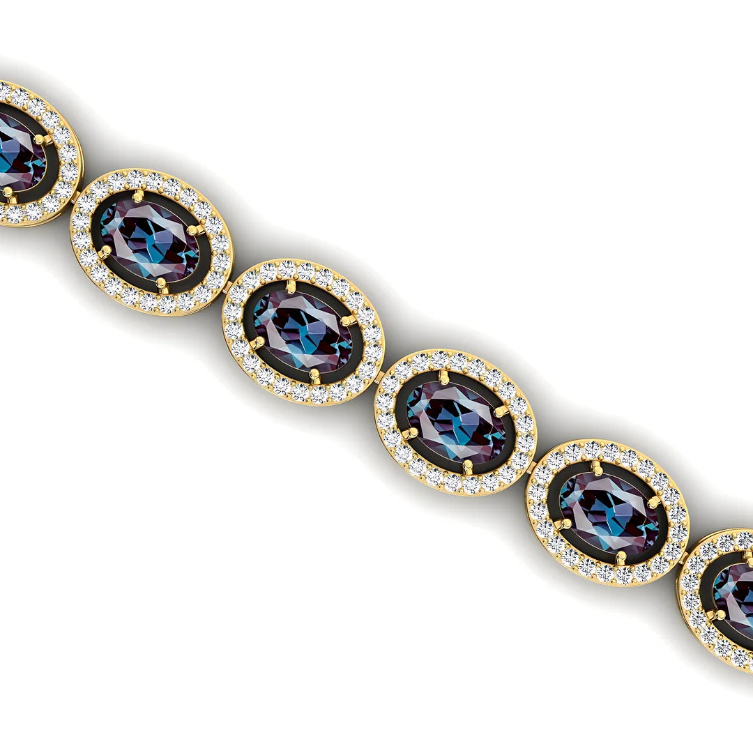 14K Gold Lab Grown Alexandrite Stones & Diamond Tennis Chain Bracelets Handmade Custom Trending Fine Jewelry Daily Wear Bracelet