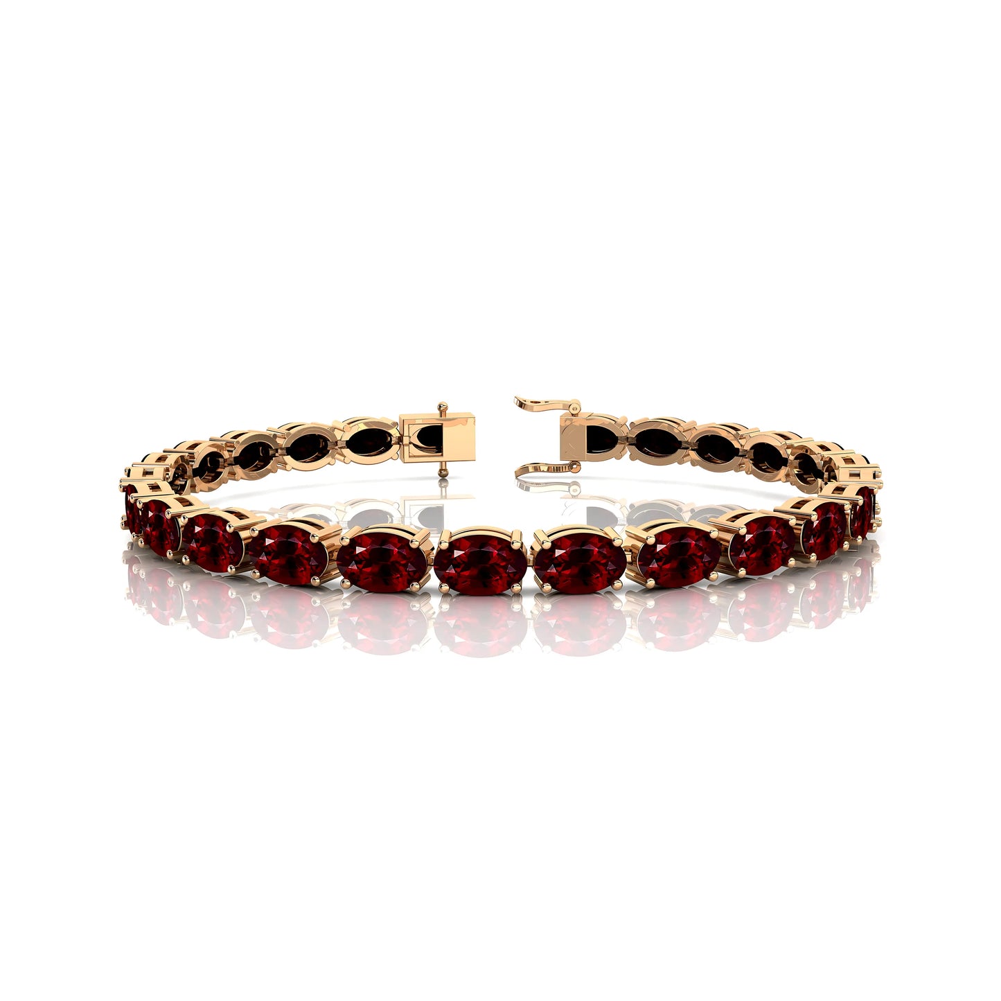 10K 14K Solid Gold Natural Red Garnet Tennis Bracelet Oval Cut 6x4 mm Gemstone 18K Pure Gold Tennis Bracelets for Gifts Parties