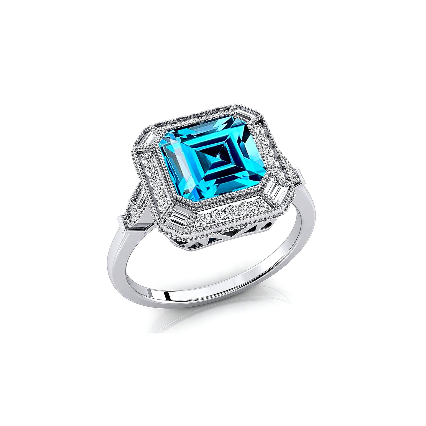 Antique Design Natural London Blue Topaz Gemstone Ring Solid 18k Pure Gold Handmade Solitaire Halo Rings For Engagement Gift