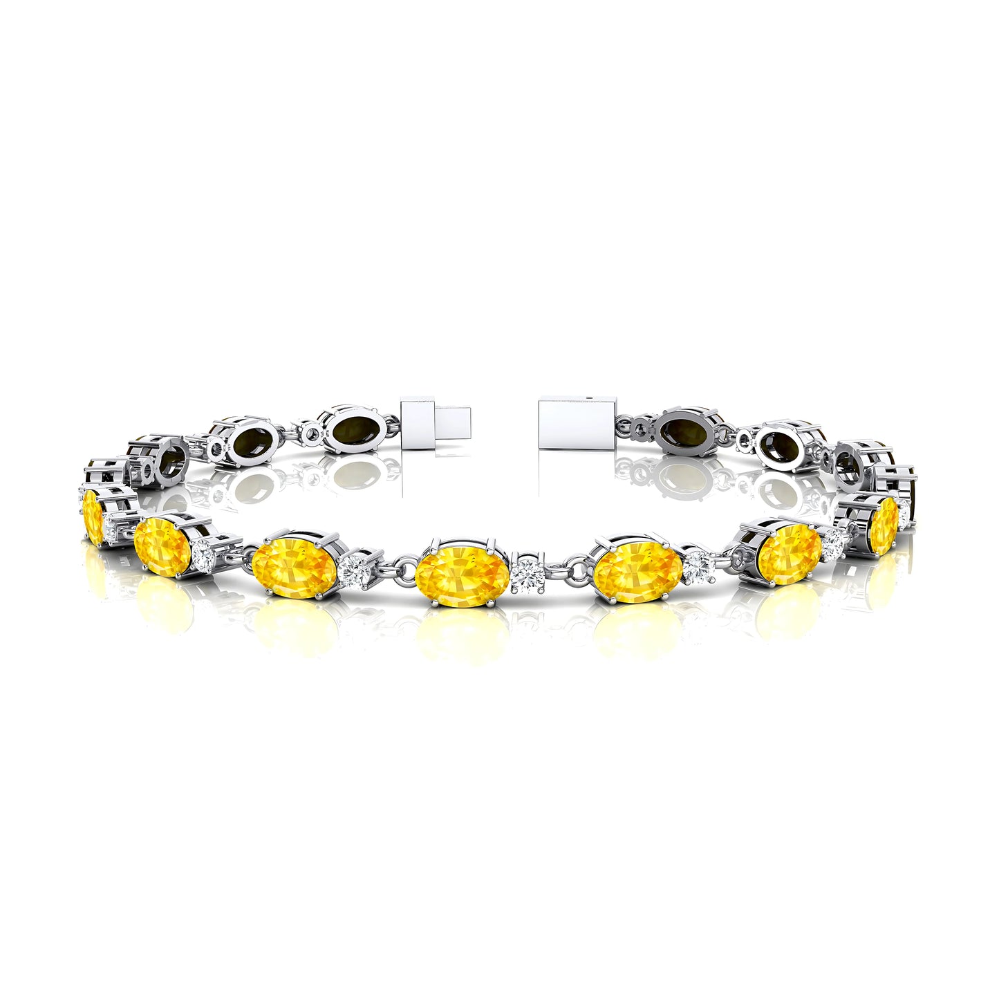 Women's Natural Round Diamond & Oval Cut Yellow Sapphire Tennis Bracelet 14K Gold Single Prong Elegant Diamond Charm Bracelet