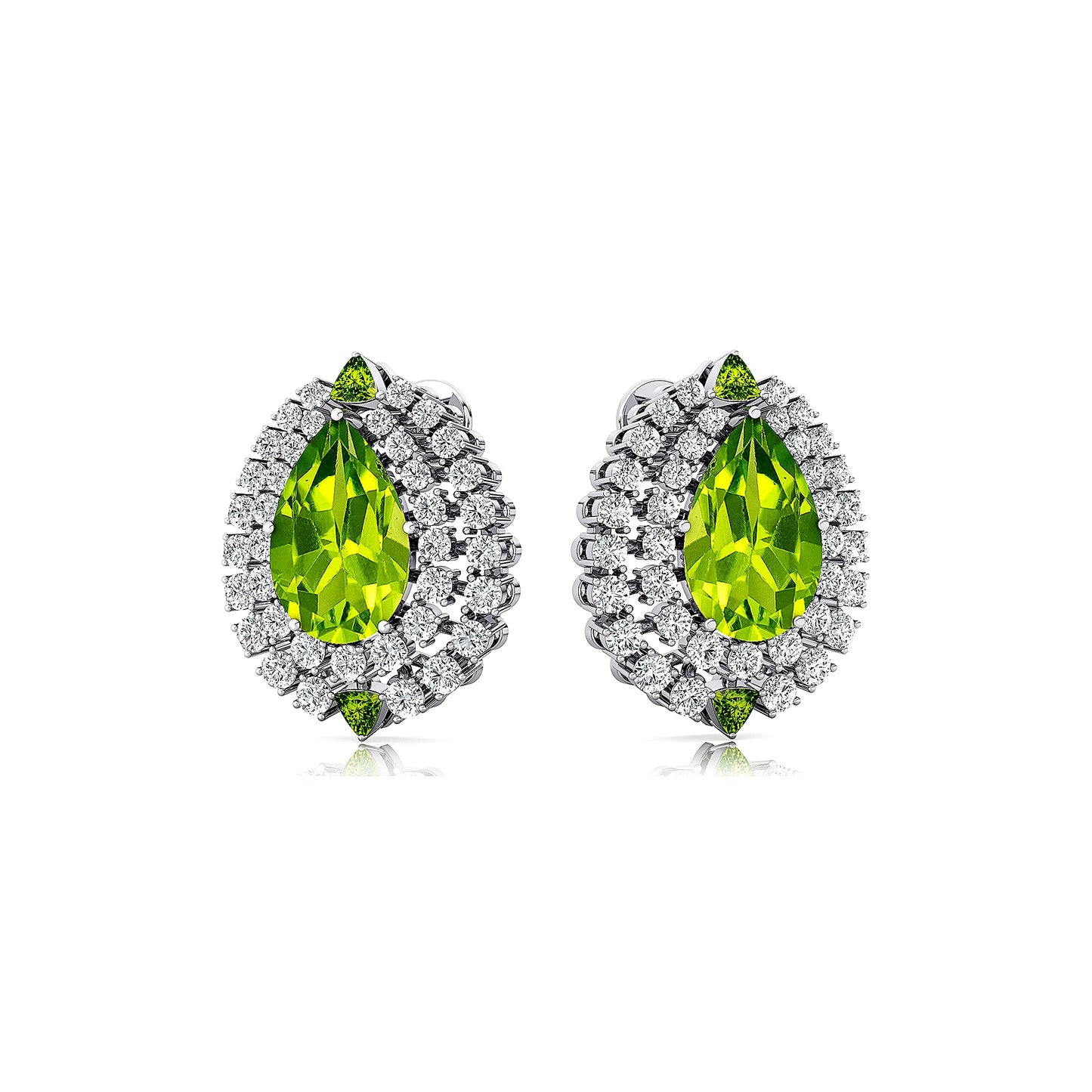 Luxurious Cute Halo Pear Cut Stud Earrings for Women Natural Peridot Gemstone and Real Diamonds Halo Studs 14k Solid Gold Gift