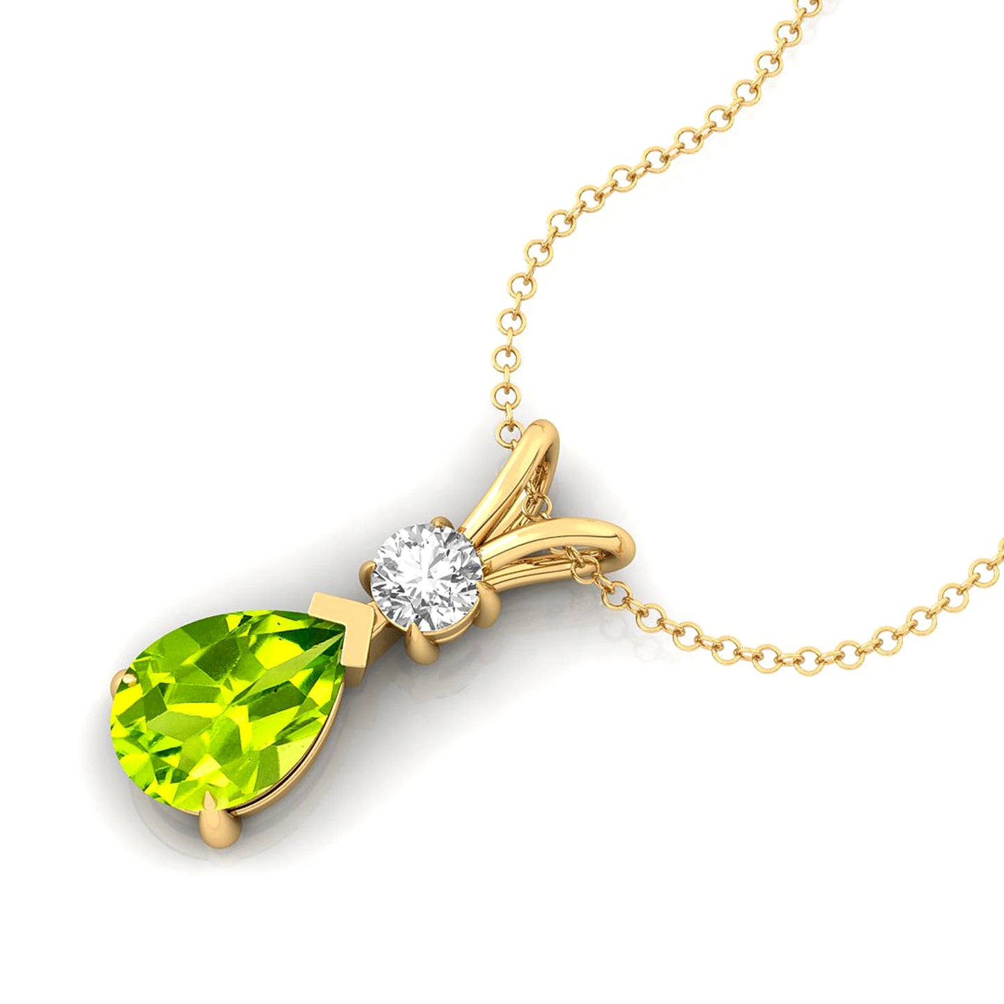 Pear Cut Peridot Solitaire Pendant Custom Design 14k Gold Women Necklace Delicate Bridal Fine Diamond Jewelry Gift For Wife