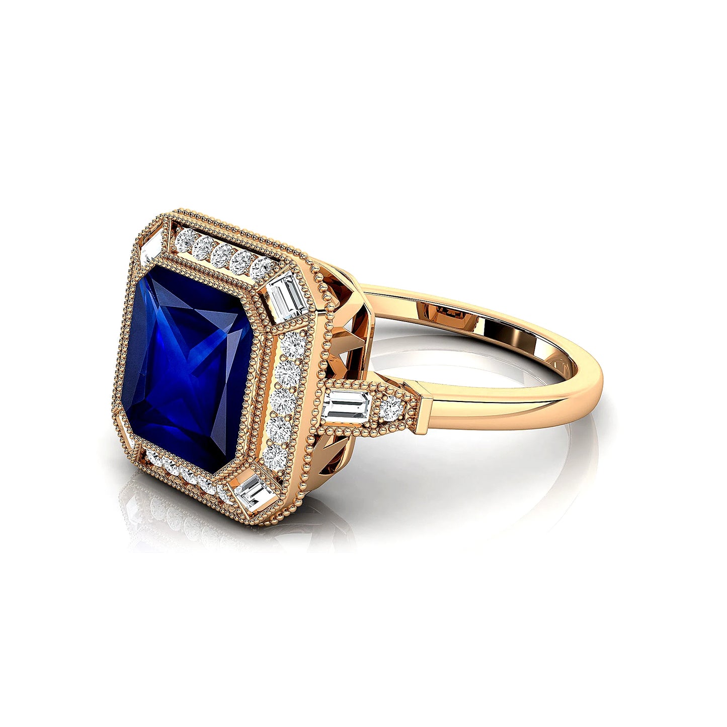 Minimalist 18K Solid Gold Fine Bridal Jewelry Lab Grown Blue Sapphire Gemstone Real Diamonds Cluster Rings Rhodium Plated Prong