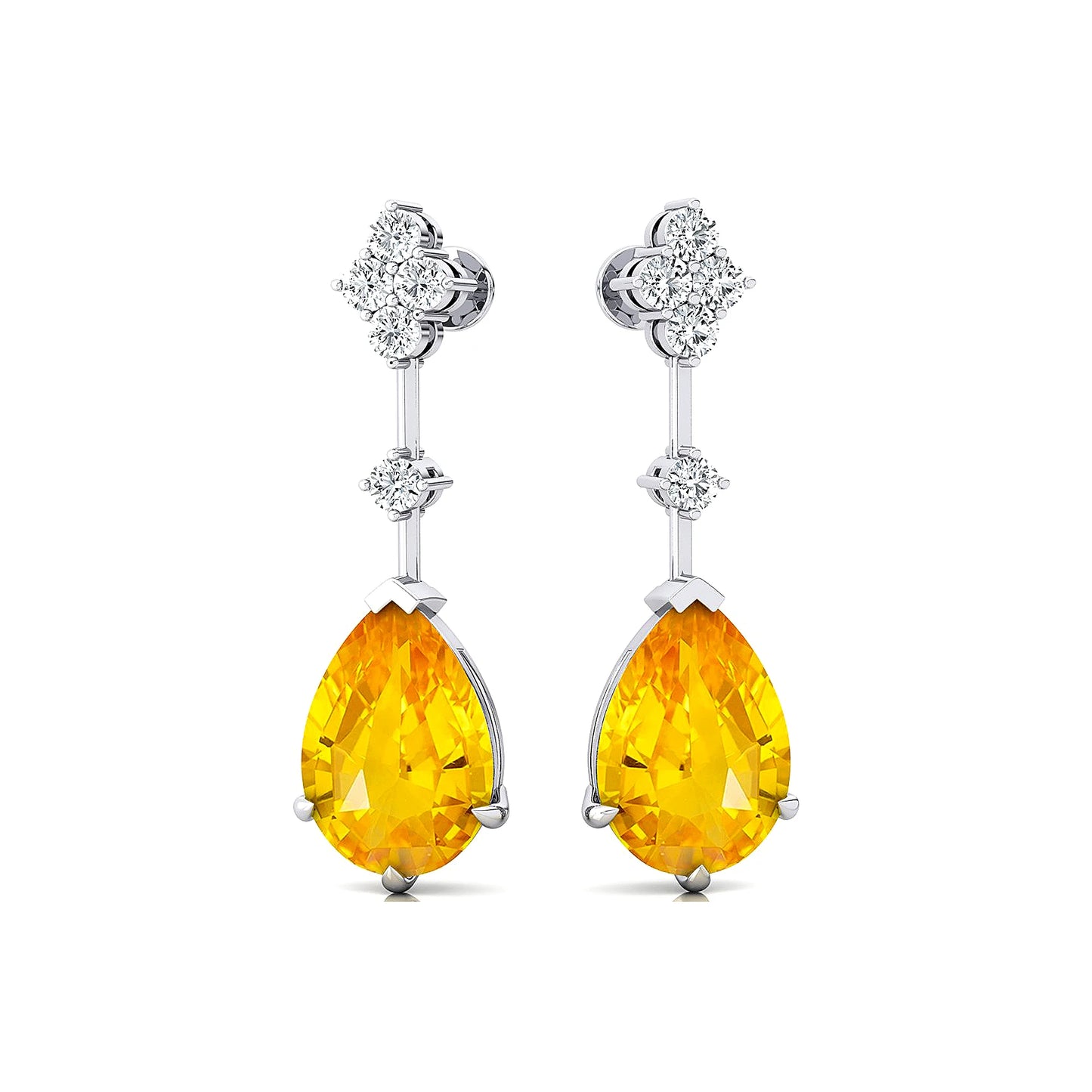 Solid Gold Lab Yellow Sapphire Gemstone & Real Diamonds Cute Stud Earrings for Women Party Gift Wholesale Valentine's Day