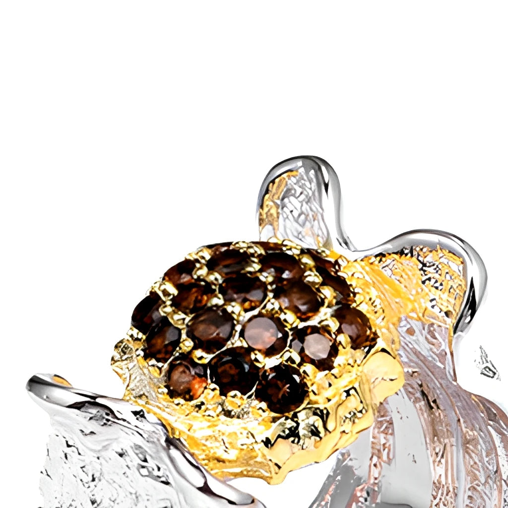 Italian Design Black Stone 925 Sterling Silver Ring with Gold Plated