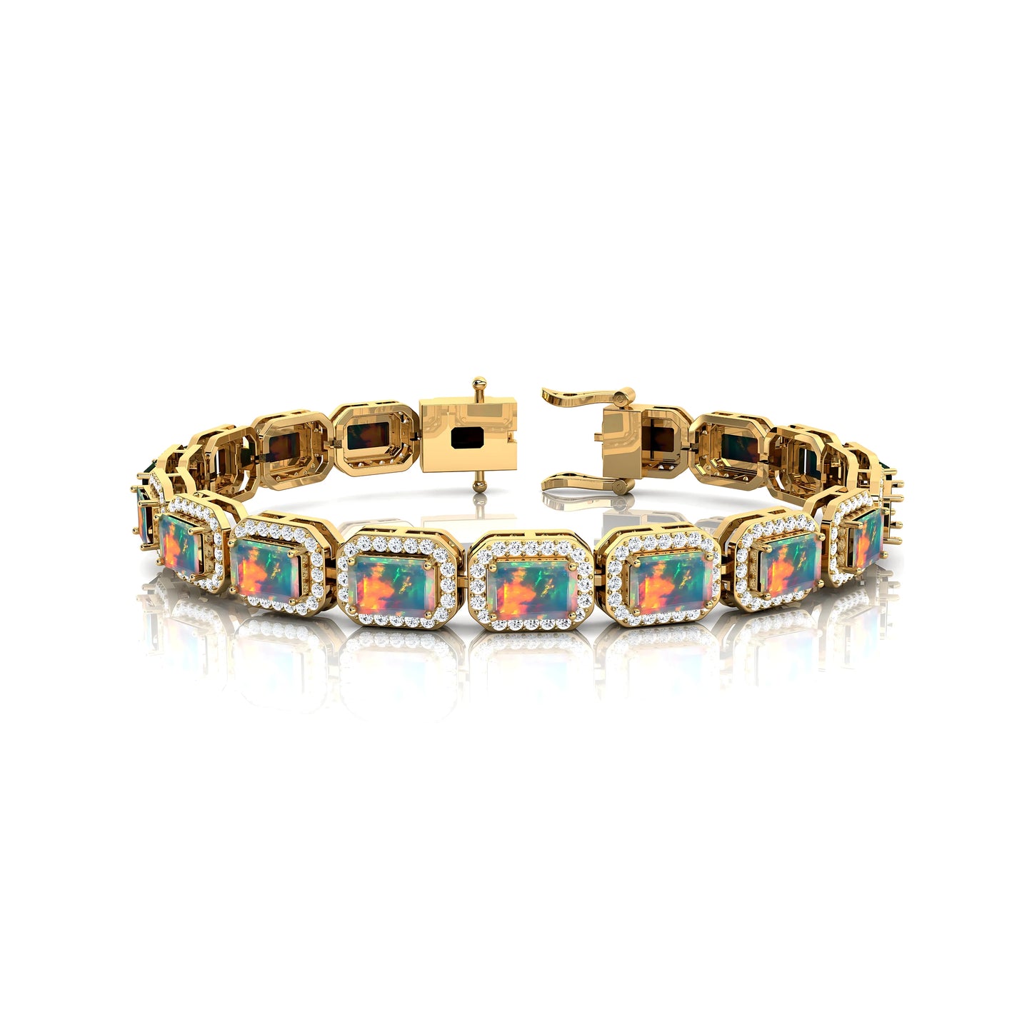 Romantic Style 14K Pure Gold Opal With Diamonds Tennis Bracelet for Women's Engagement Wedding Anniversary Valentine's Gift