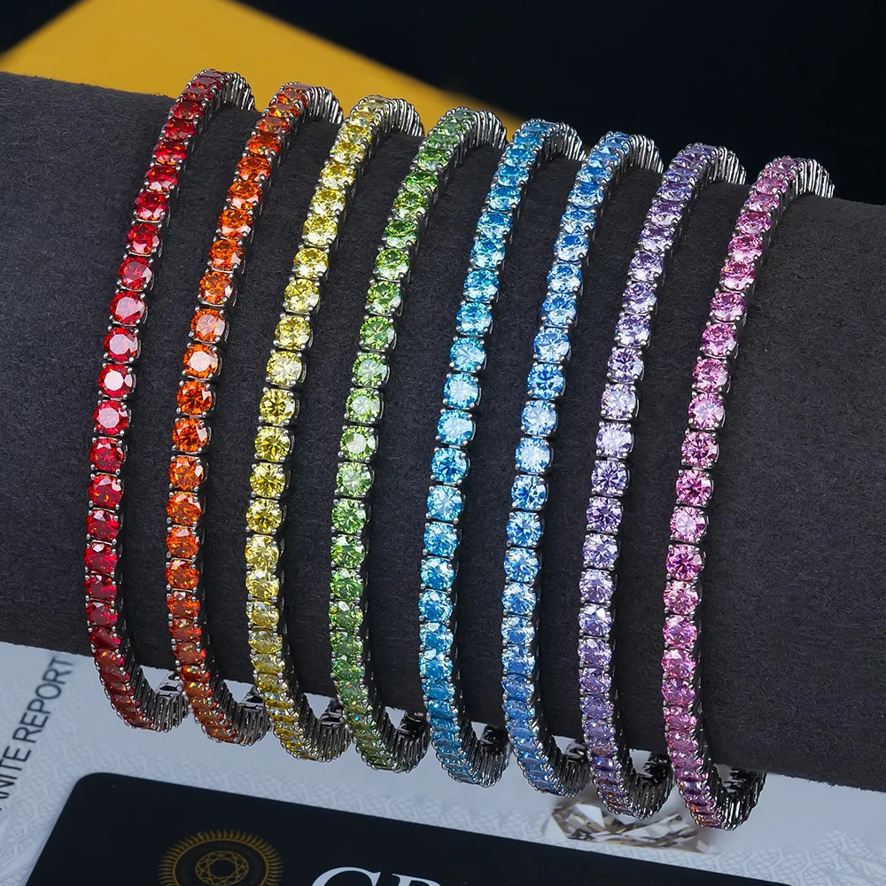 ArtistA Factory Price Bulk Jewelry Unisex 925 Sterling Silver 2mm 3mm Colorful Diamond Mossanite Moissanite Tennis Bracelet