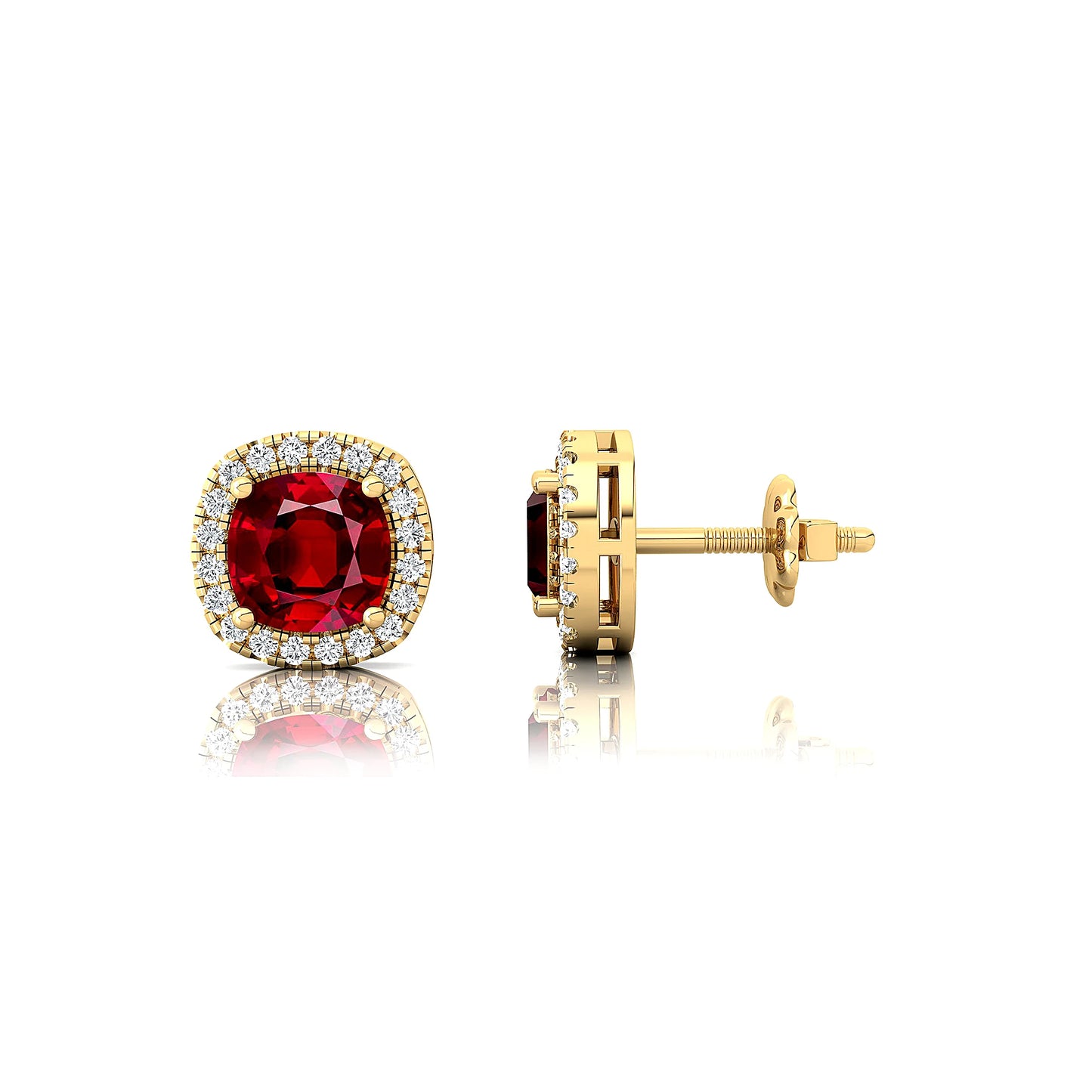 14k Solid Gold Halo Solitaire Studs Earrings Lab Ruby Gemstone Real White Diamonds Rhodium Plated Cute Wholesale OEM Birthstone