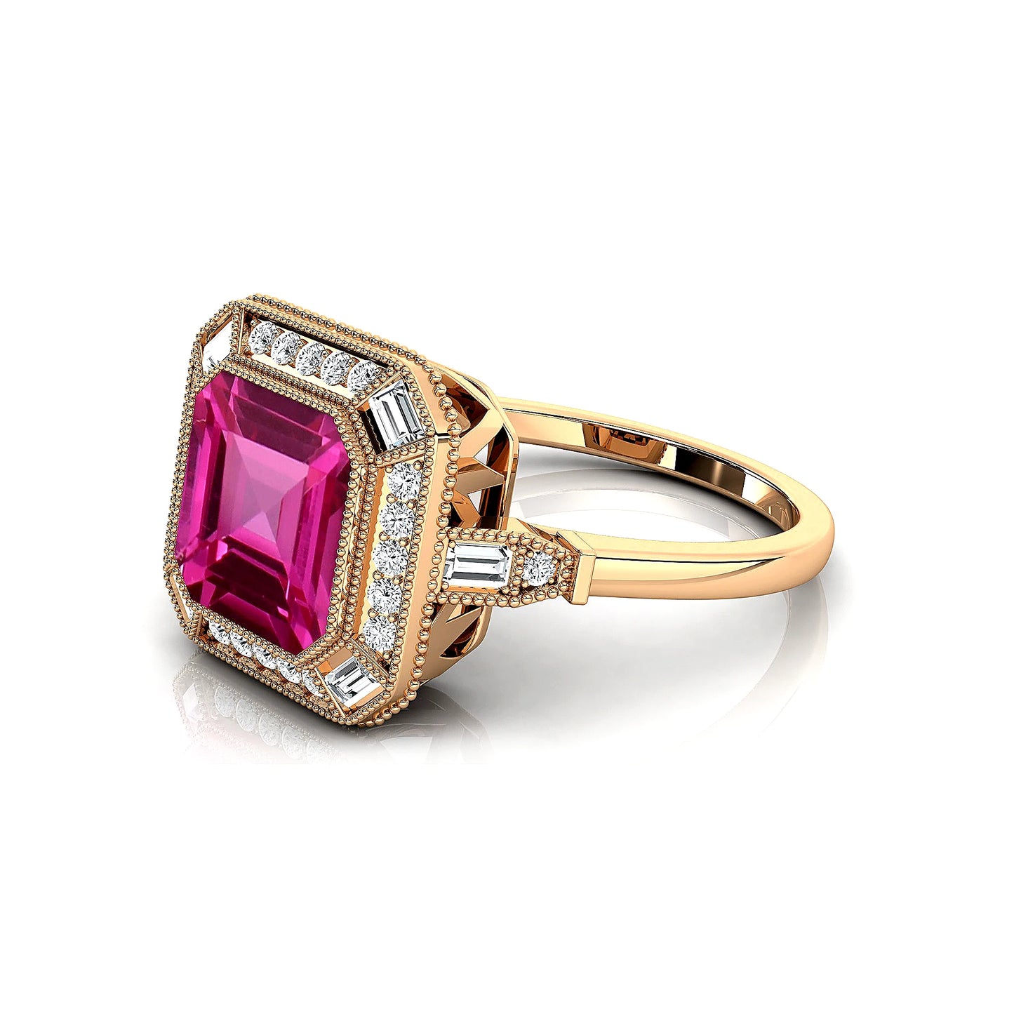 Lab Grown Pink Sapphire Solid 18k Gold Rhodium Plated Natural Pave Diamond Luxurious Engagement Ring Bridal Jewelry Wholesale