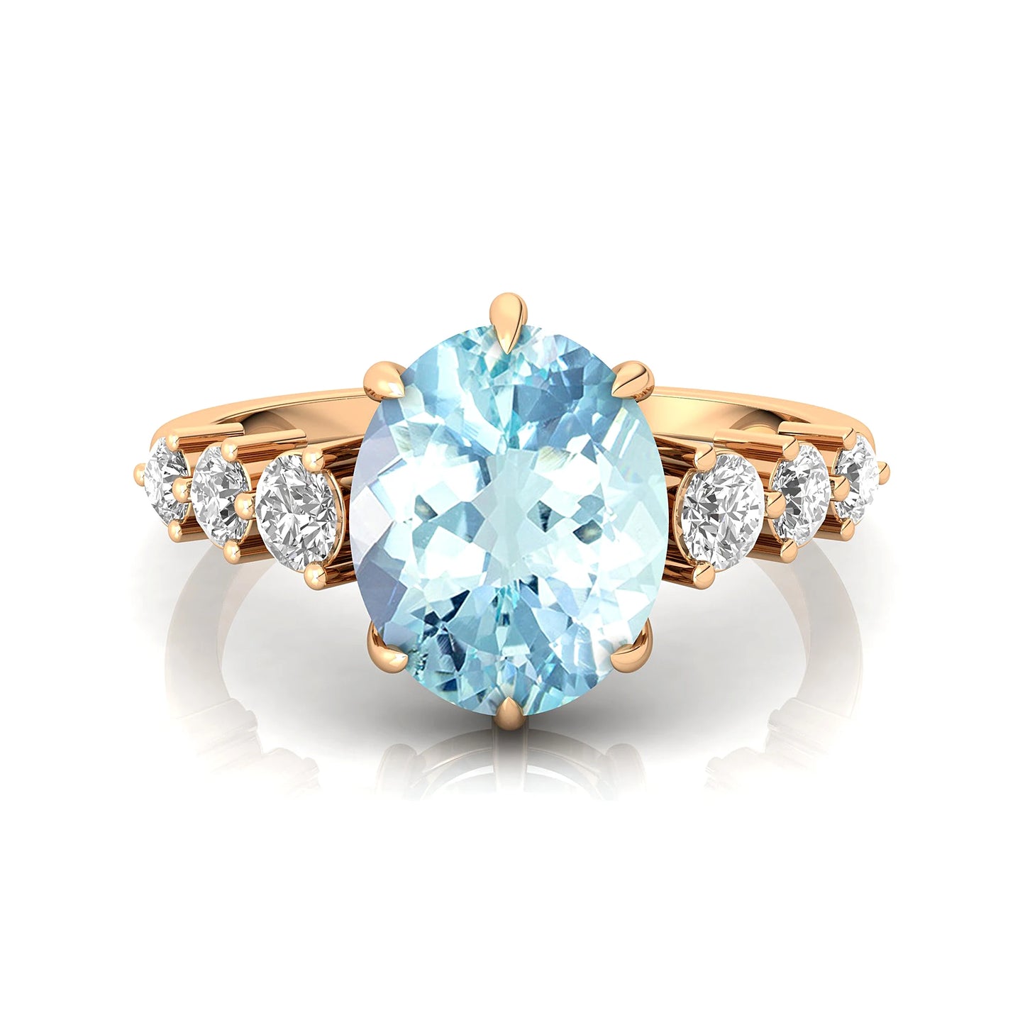 Natural March Birthstone Aquamarine Gemstone Ring in 14k Solid Gold With IGI Certified Real Diamond Handmade Halo Solitaire Ring