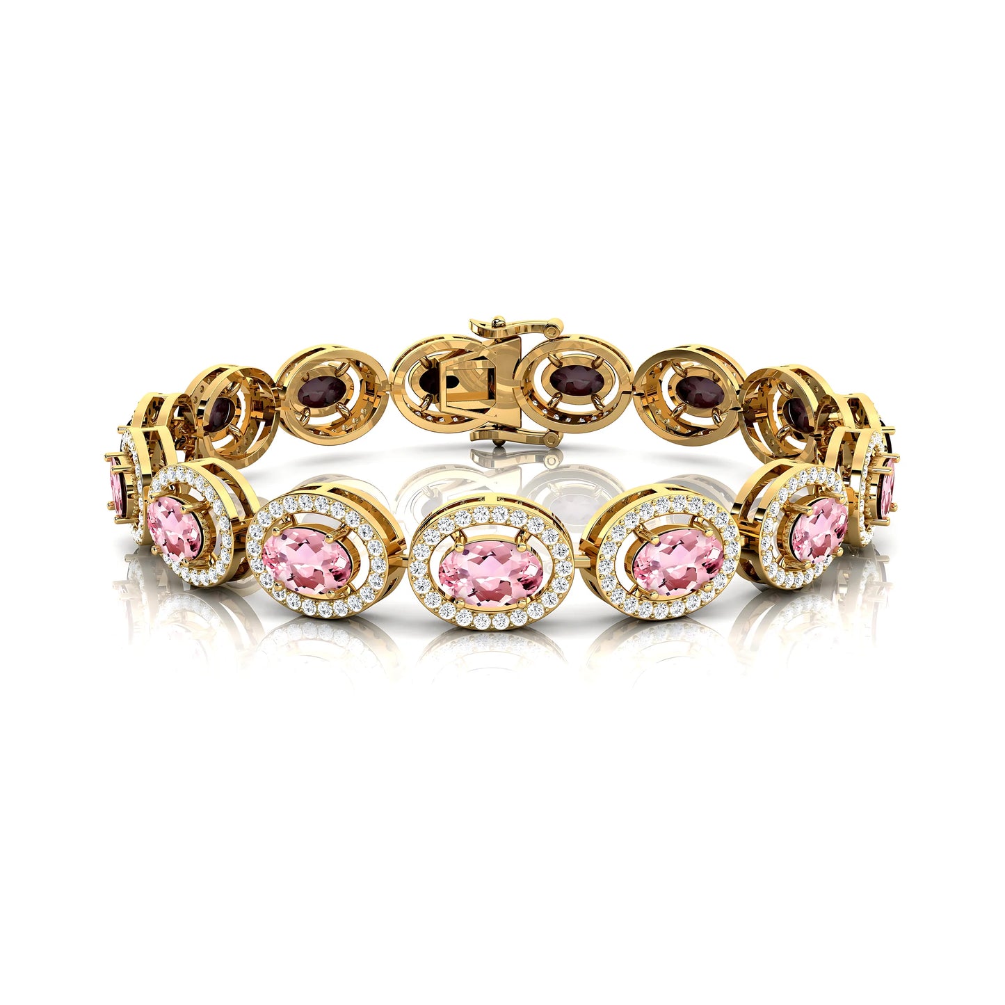 14k Gold Natural Oval Shape Morganite & Round Diamond Tennis Bracelet Custom Length Fine Jewelry Iced Out Luxury Tennis Bracelet