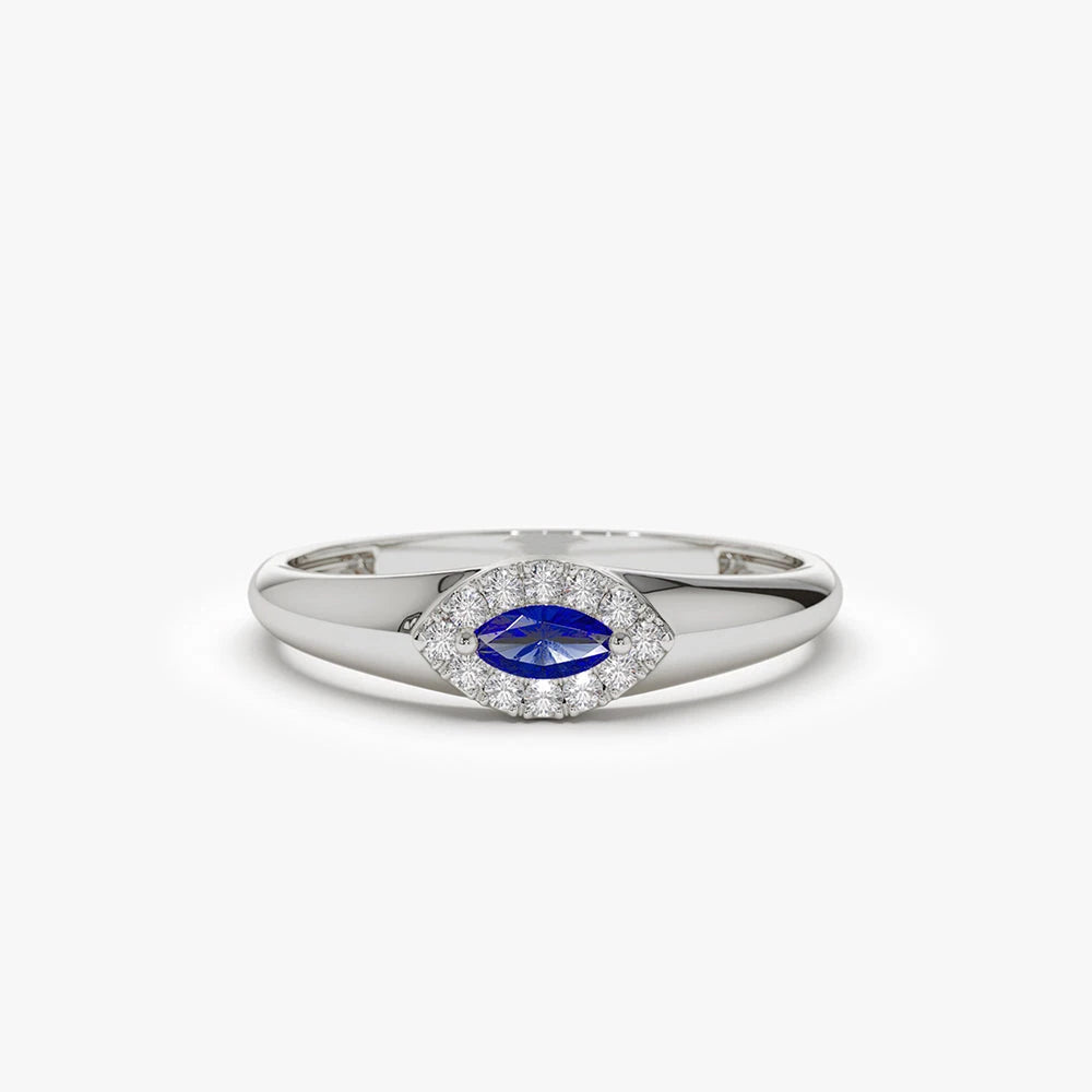 Natural Marquise Shape Sapphire Prong Setting Romantic Wedding Party 14K Gold Ring with Precious Gemstone