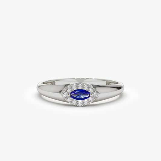 Natural Marquise Shape Sapphire Prong Setting Romantic Wedding Party 14K Gold Ring with Precious Gemstone