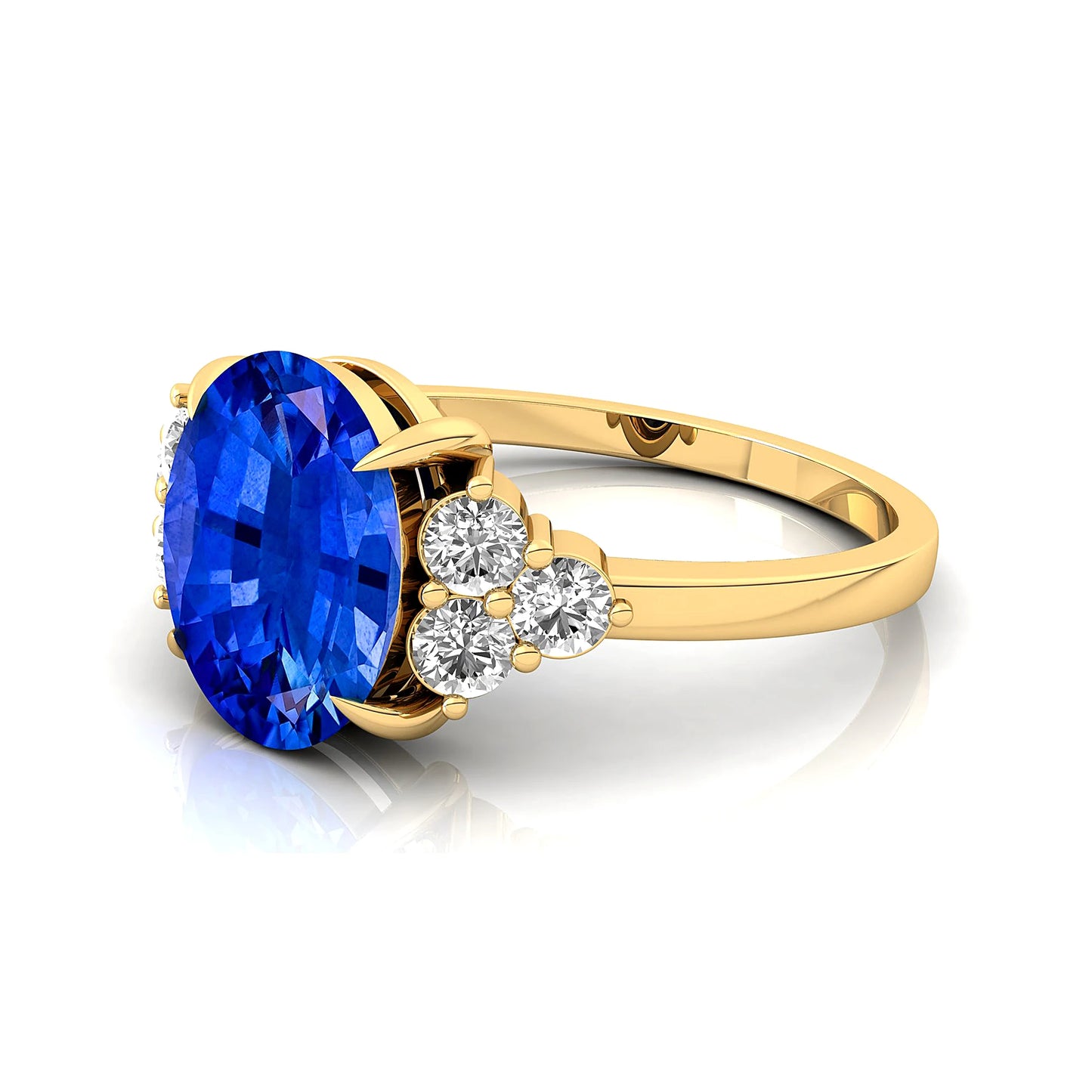 Luxurious 14k Solid Gold Lab Created Blue Sapphire Gemstone Real Diamonds Ring High Quality Fine Jewelry Classic Wedding Ring