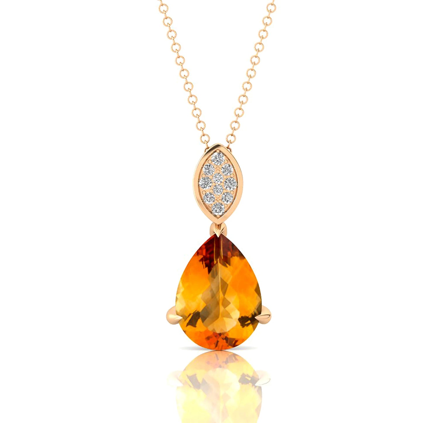 100% Natural Citrine Gemstone Cute Design Tear Drop Pendants Solid Gold Rhodium Plated Prong Set Wholesale Diamond Necklace