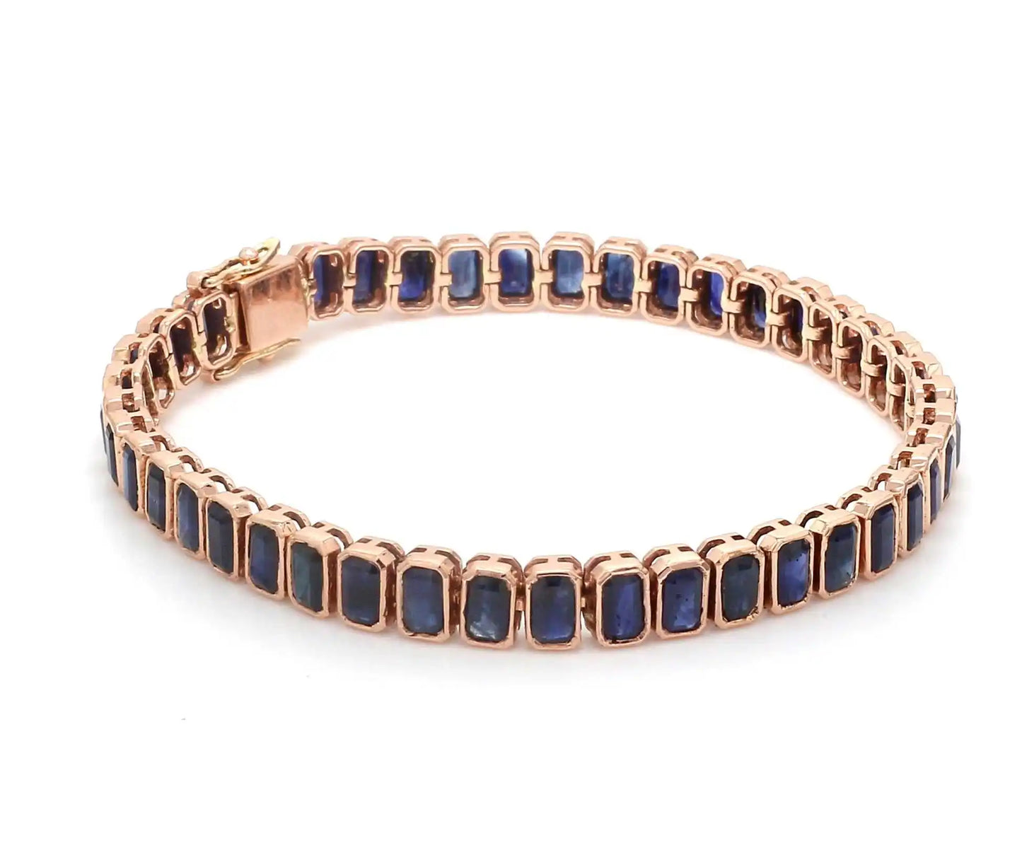 14k Pure Gold Emerald-Cut Natural Blue Sapphire Gemstone Tennis Bracelets-Luxury Minimalist Birthstone Fine Jewelry Gift Party