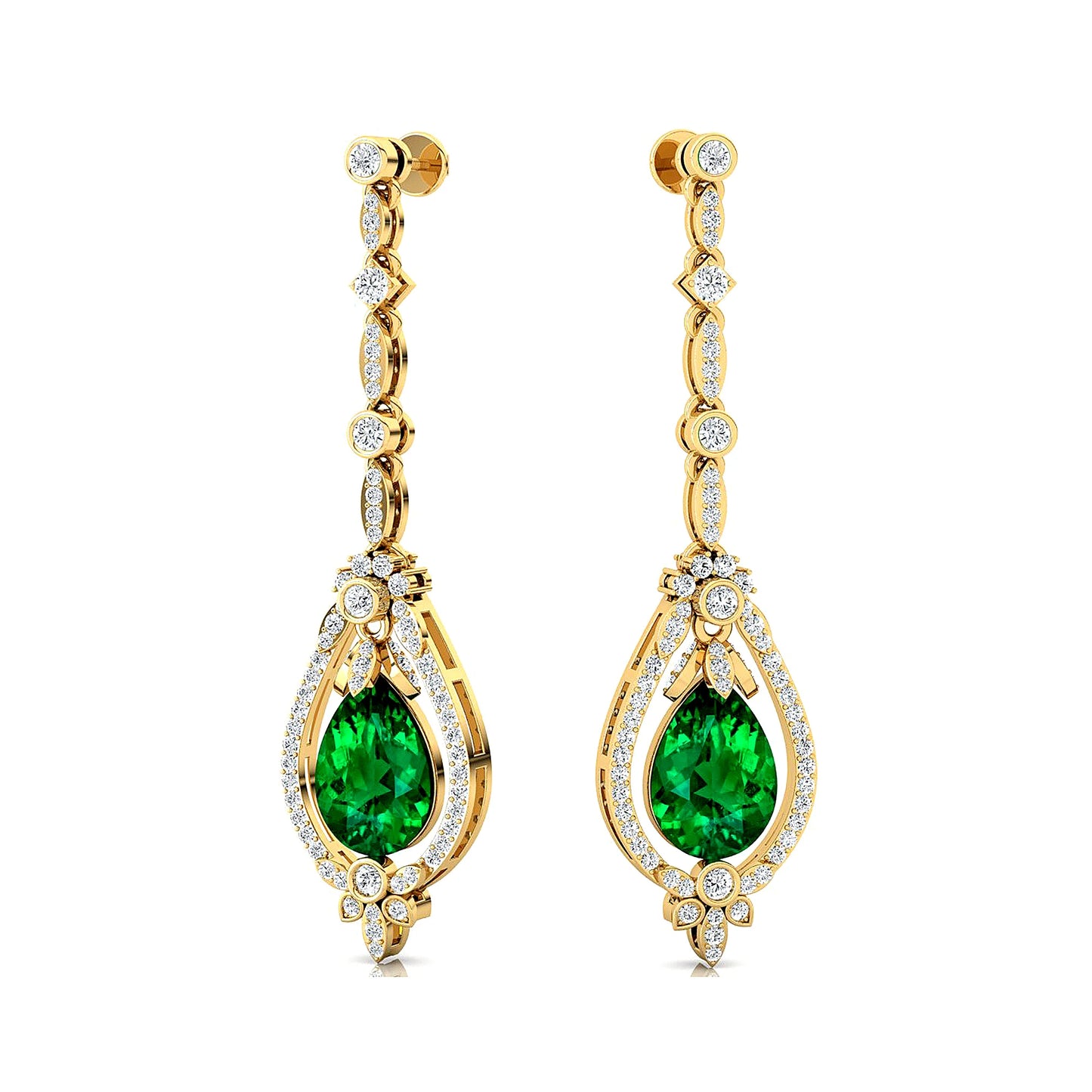 Luxurious Lab Grown Emerald Gemstone Real Diamonds Drop Dangle Earrings Solid Gold Rhodium Plated Fine Jewelry for Women Party