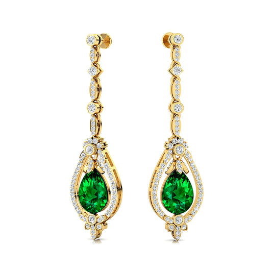 Luxurious Lab Grown Emerald Gemstone Real Diamonds Drop Dangle Earrings Solid Gold Rhodium Plated Fine Jewelry for Women Party