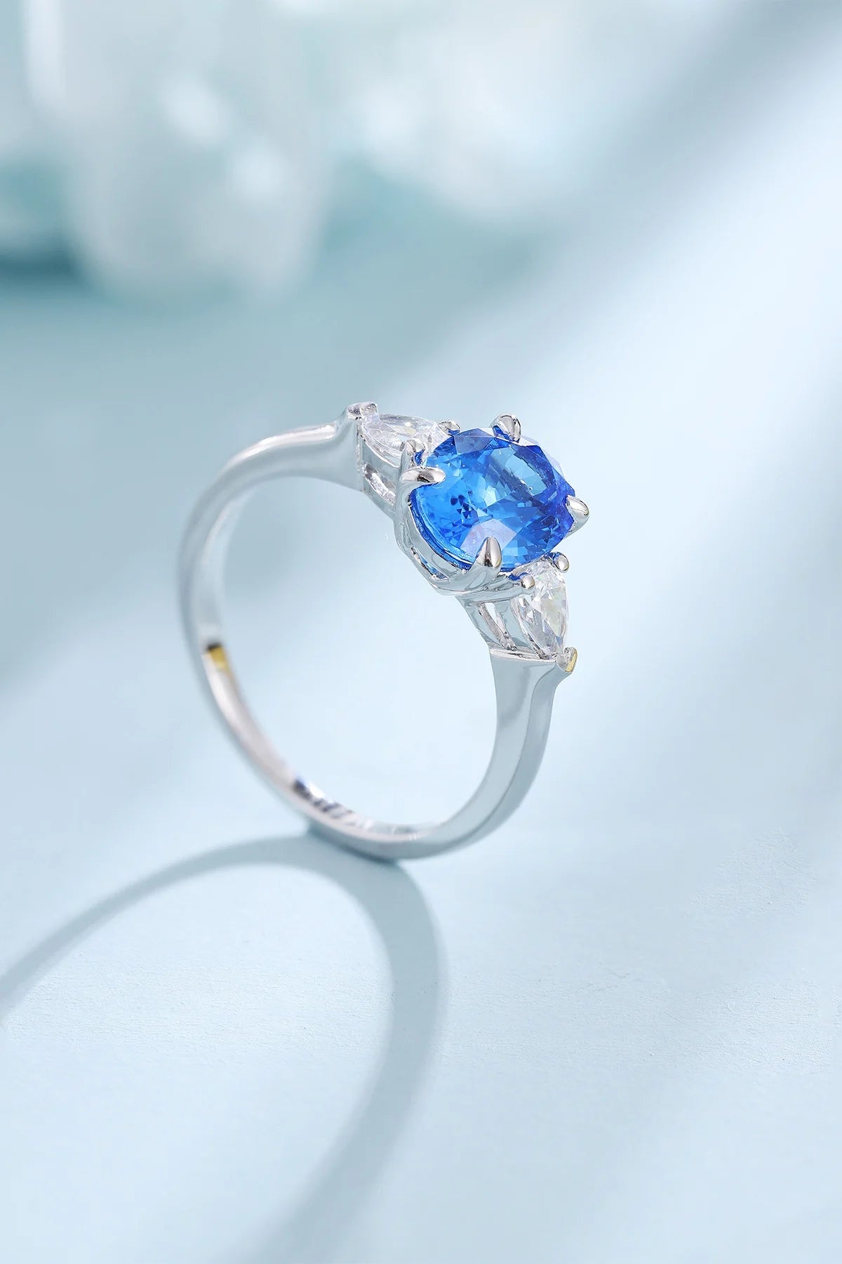 Gemfiori Anster Lab Made Diamonds and Ring S925 Sterling Silver Lab Created Oval Cut Cobalt Spinel Women Ring