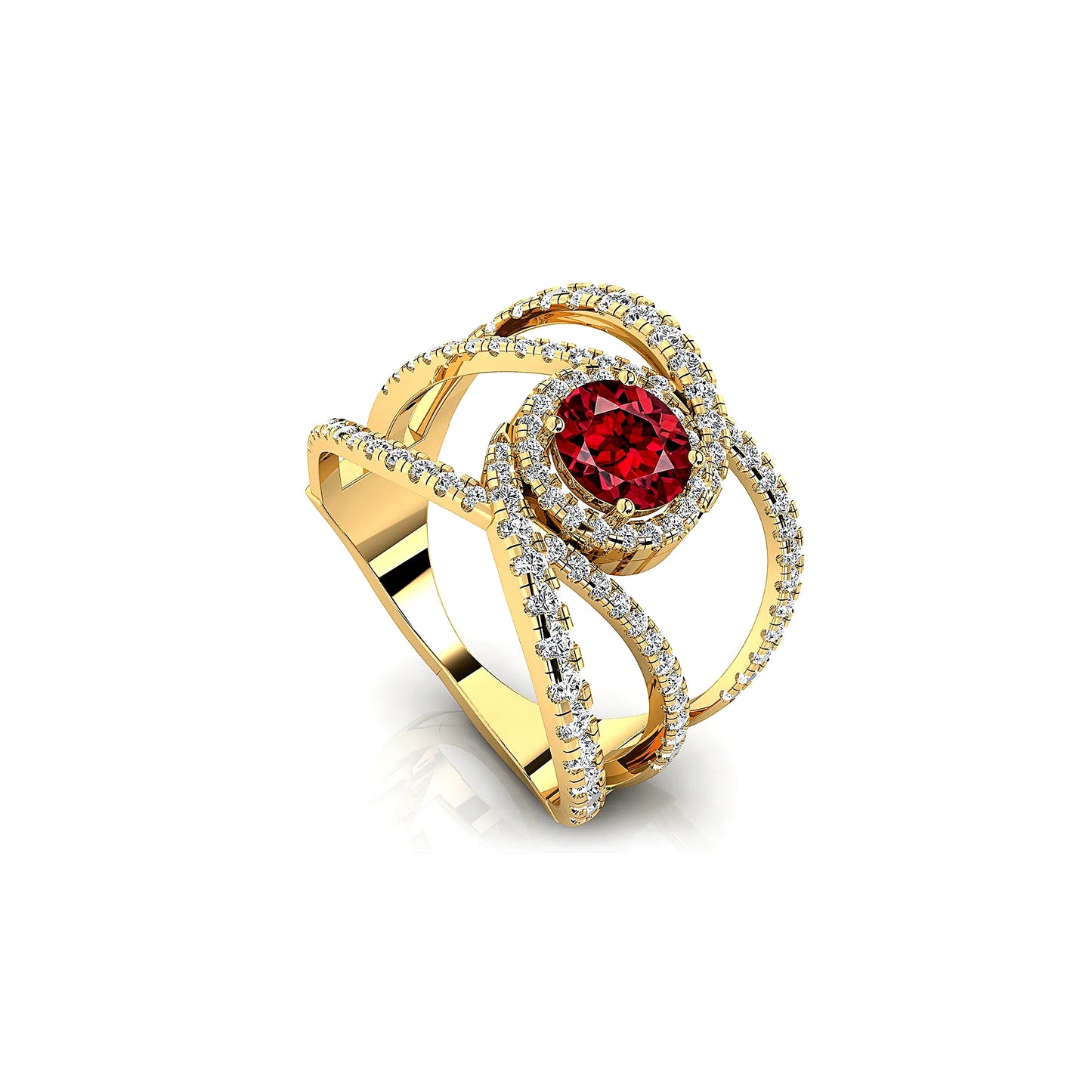 Brilliant Cut Natural Garnet Gemstone Solitaire Cocktail Ring 14k Solid Gold Rhodium Plated Studded Natural Halo Diamonds Ring