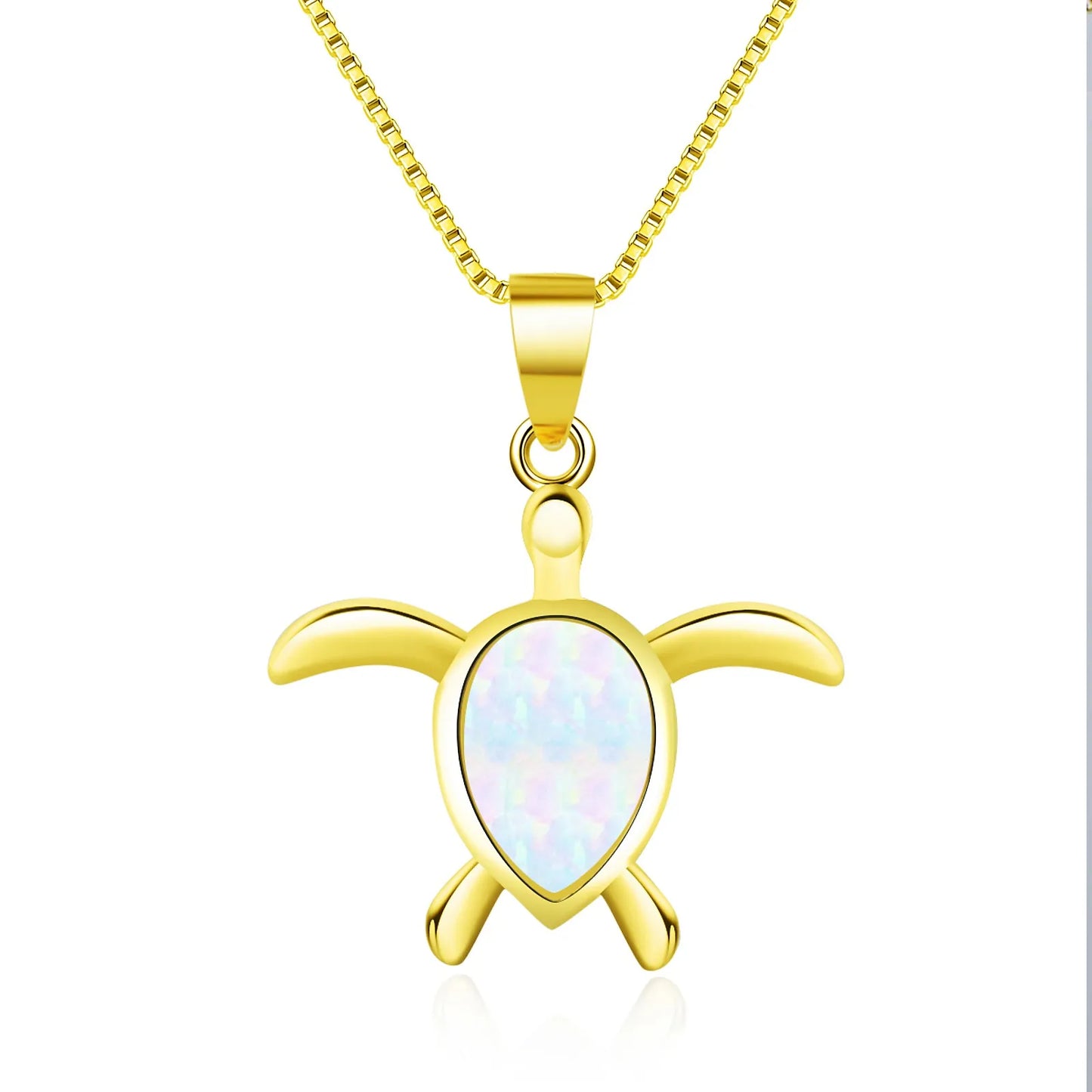Tiktok Ins Fashionable Sporty Christian Gold Plated Brass Copper Alloy Link Chain Animal Shape Opal Pendant Necklace for Party