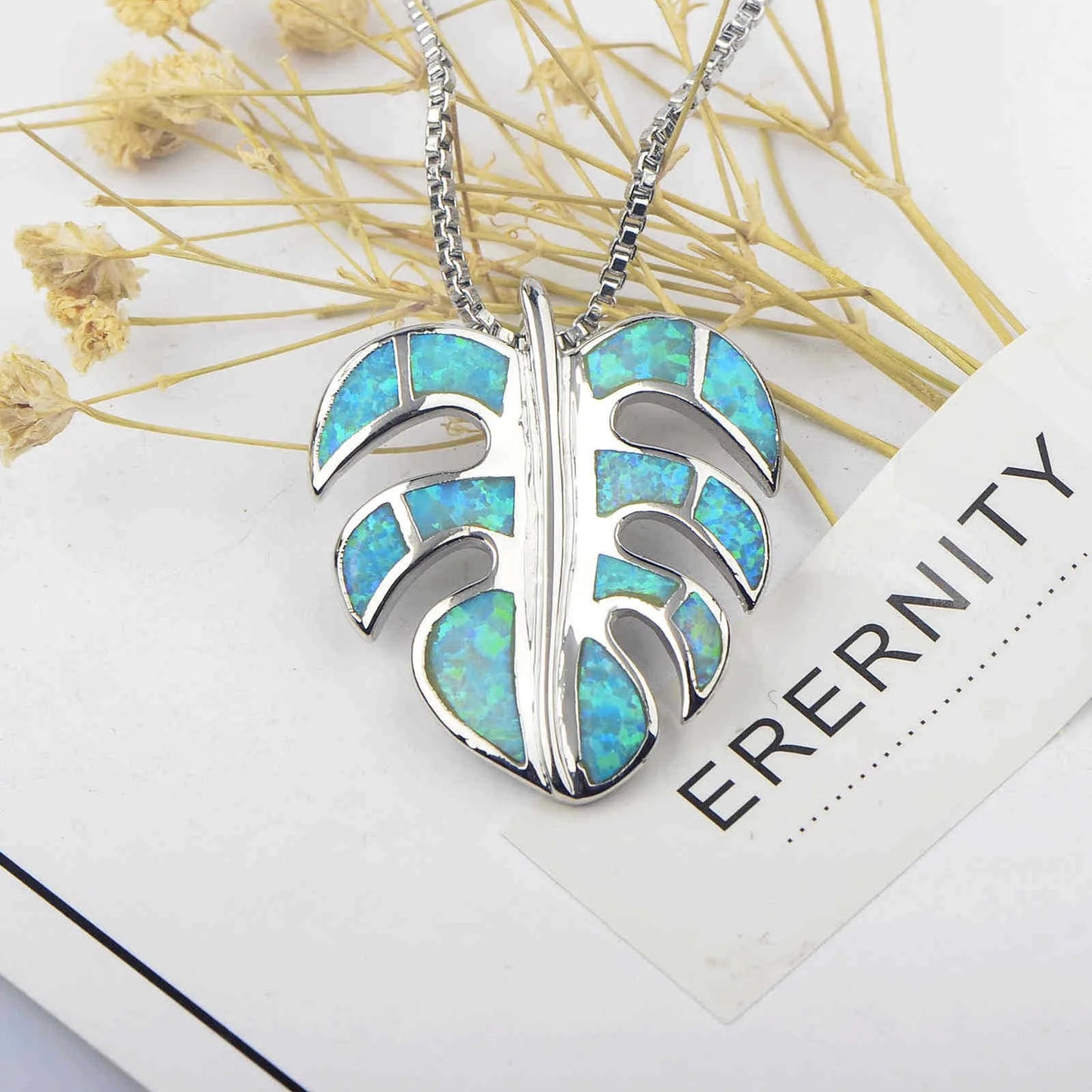 Tiktok Ins Women's Fashion Hawaiian Green Opal Turtle Back Leaf Necklace Silver Plated Brass Casual/Sporty Pendant