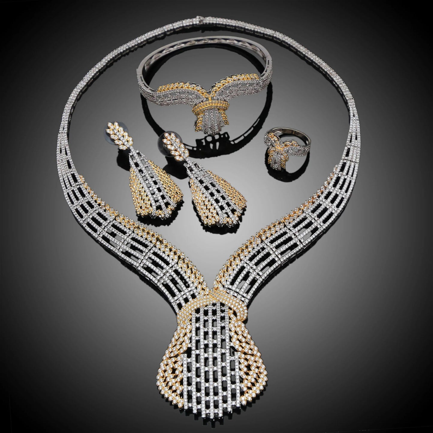Zhuerrui New Design American Zirconia Jewelry Set 24k Gold Plated Women Necklace Jewelry Set Fashion Jewelry Sets HZ18110702