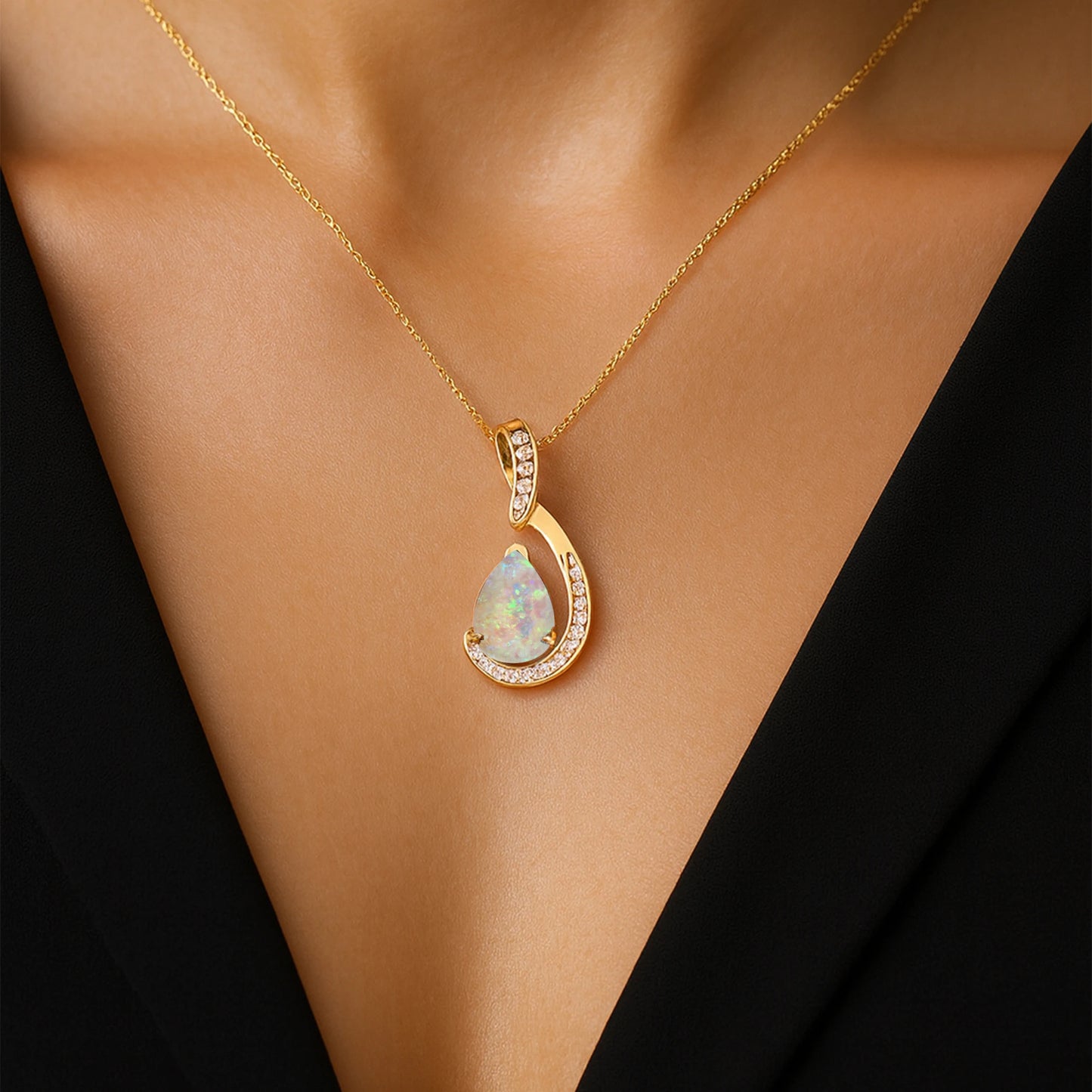 18Kt Solid Gold Pear Shape Natural Ethiopian Opal Gemstone Designer Charm's Pendant Real White Diamonds OEM ODM Wholesale