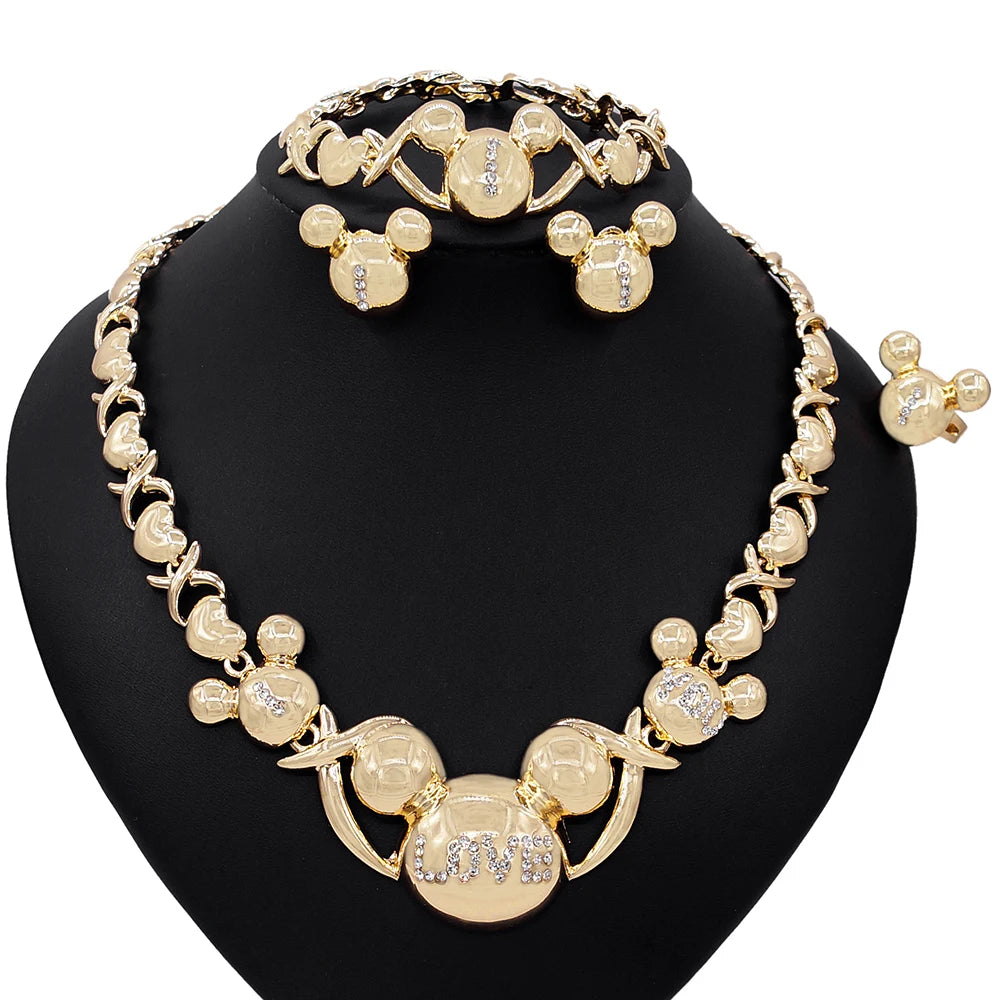 Zhuerrui Christmas Gift I Love You Hugs and Kisses Jewelry Sets American Zircon Gold Plated Cartoon Animals Jewelry Set X0085