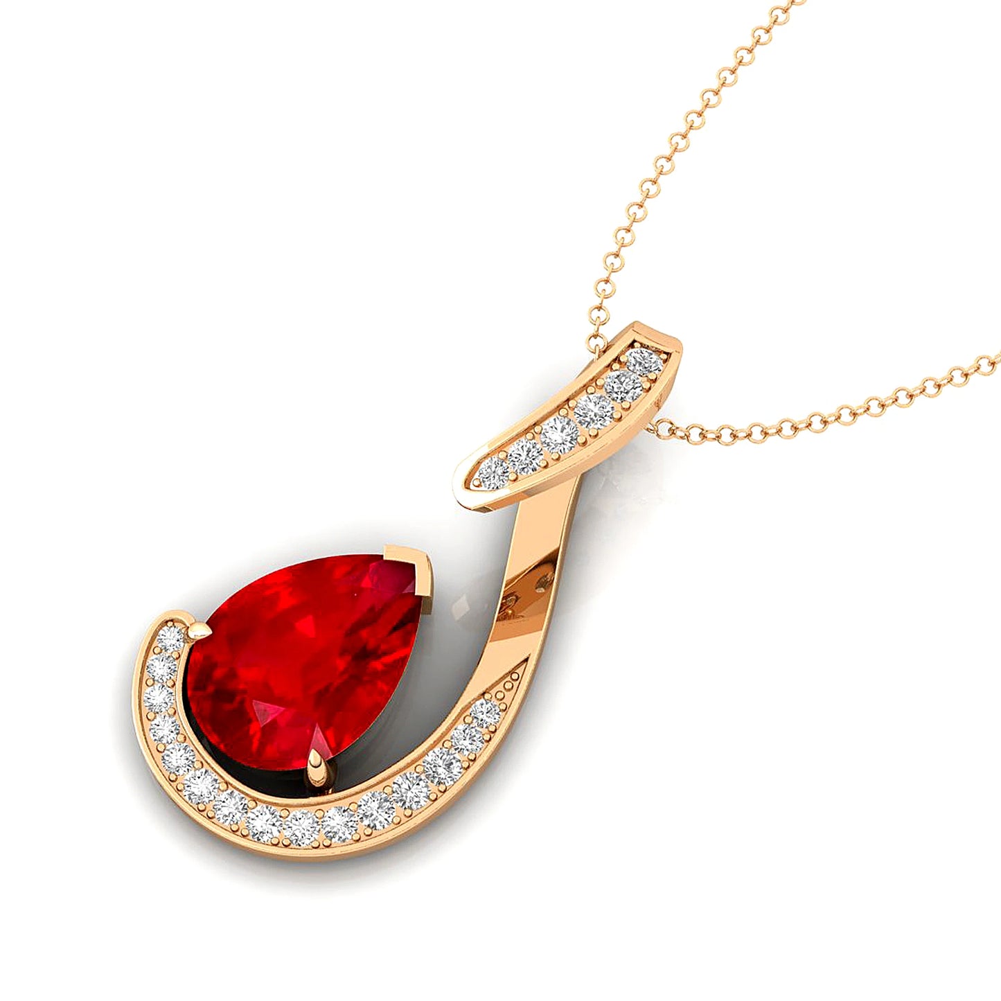 18k Gold Lab Grown Ruby Pendant Necklace New Arrival Unique Pear Shape Wedding Wear Lab Ruby Gemstone & Real Diamonds Pendant
