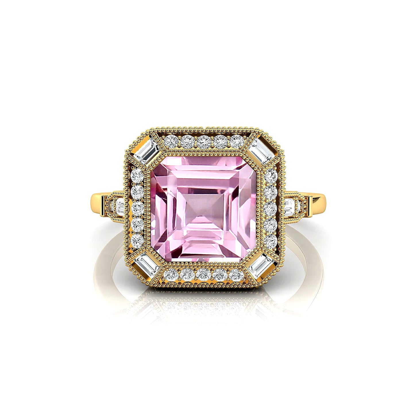 18k Solid Gold Engagement Rings Natural Morganite Gemstone Real Diamonds Wedding Gift Rhodium Plated Solitaire Halo Ring For Her