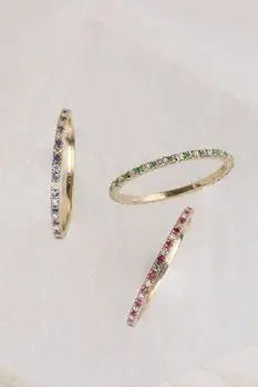 14k Pure Gold Alternating Full Eternity Ring Sapphire Gemstone Women Wedding Engagement Anniversary Party Classic Prong Setting