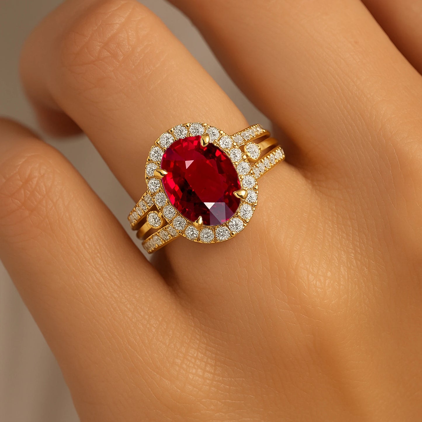 14K Gold IGI Certified Lab Grown Ruby & Natural Diamond Split Band Design Solitaire Rings Luxury Party Wedding Birthstone Ring