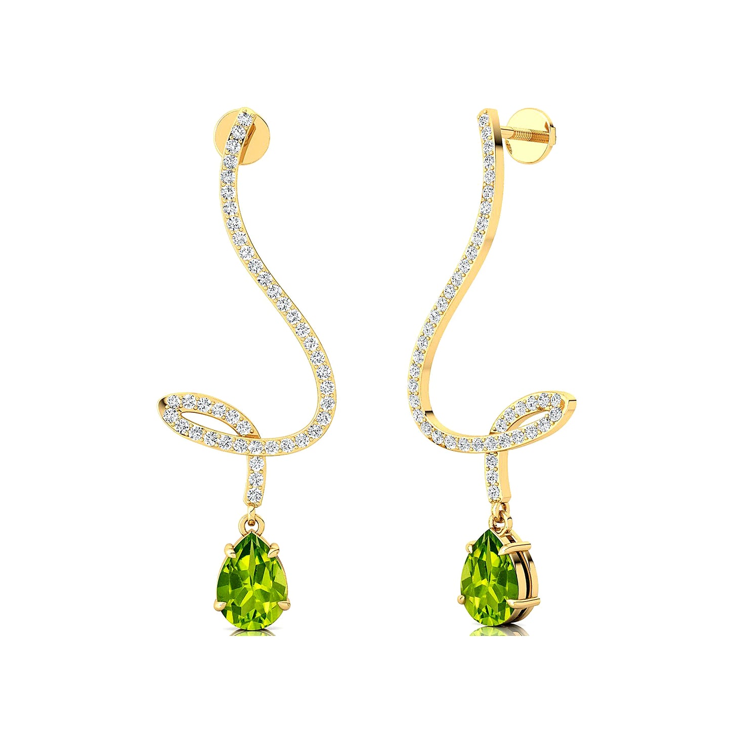 18k Solid Gold Cute Dangling Drop Earrings Natural Peridot Gemstone and Real Diamonds Luxurious Wedding Earrings For Wife ODM