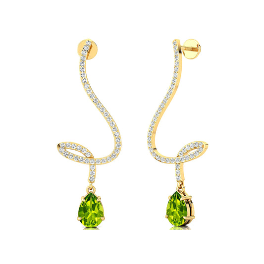 18k Solid Gold Cute Dangling Drop Earrings Natural Peridot Gemstone and Real Diamonds Luxurious Wedding Earrings For Wife ODM