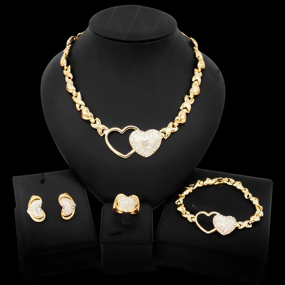Zhuerrui Big Heart Xoxo Gold Plated Jewelry Set I Love You Hugs and Kisses Wedding Party Indian Bridal Fine Jewellery Sets X0134
