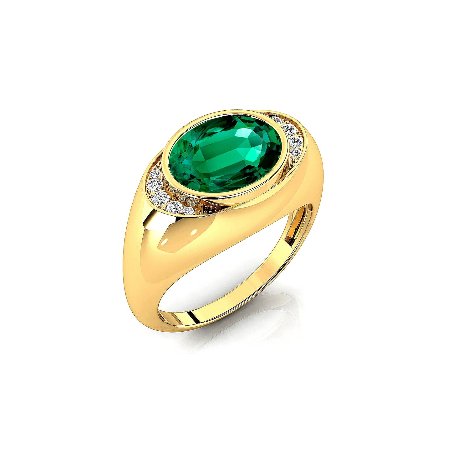 Exquisite 18K Solid Gold Classic Wedding Rings with Oval Cut Lab Grown Emerald and Real White Diamonds Rhodium Plated Ring Gift