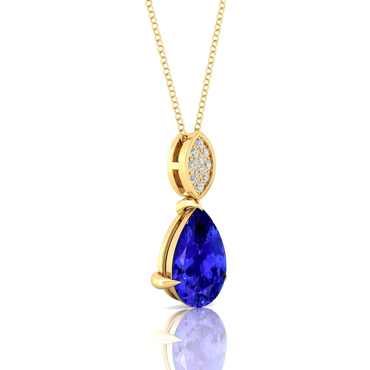 Luxurious Solid 14K Rose/Yellow/White Gold Cute Teardrop Charms Pendant Necklace Natural Tanzanite Stone Real Diamonds Pendant