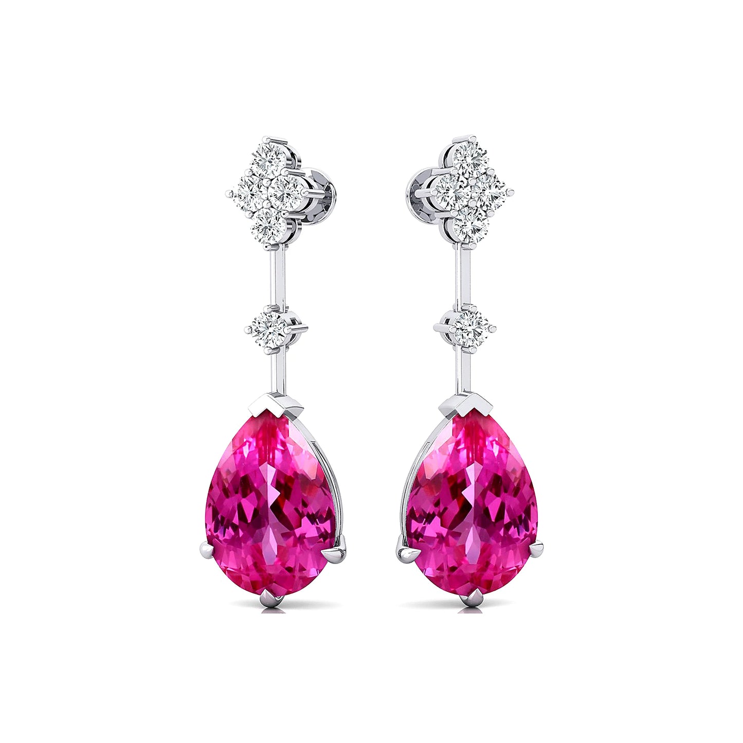 18k Solid Gold Fine Jewelry Pear Cut Lab Grown Pink Sapphire Gemstone & Real Diamonds Earrings Rhodium Plated Jewelry For Wife