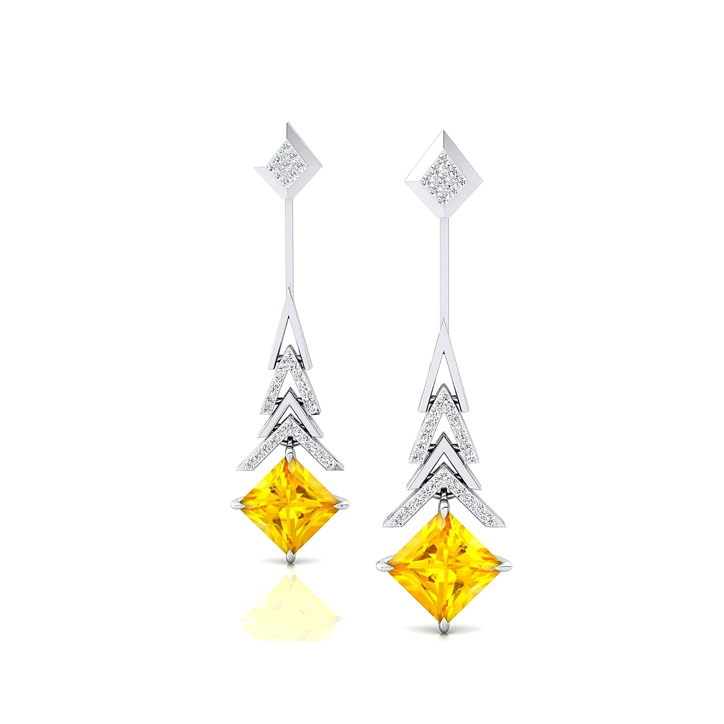 18K Gold Lab Grown Yellow Sapphire Gemstone Real Diamond Drop Earrings Luxurious Fine Fashionable Wedding Party Jewelry Earrings