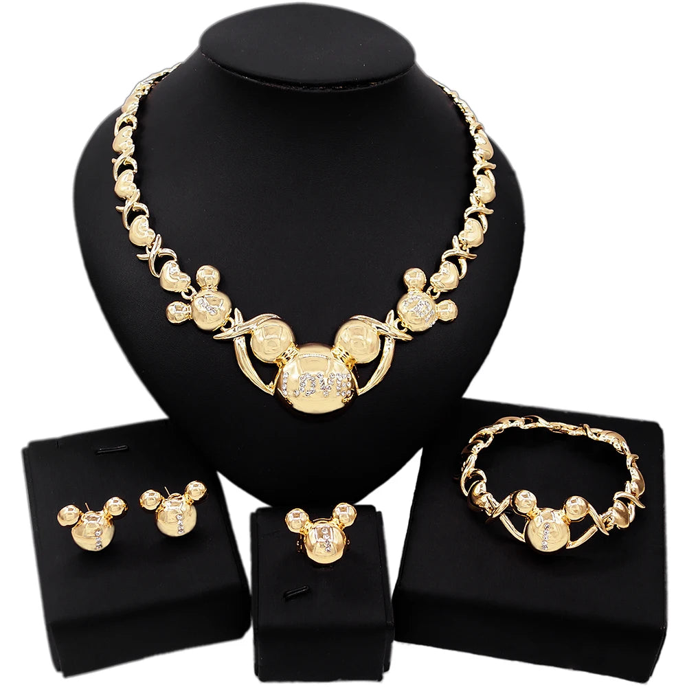 Zhuerrui Christmas Gift I Love You Hugs and Kisses Jewelry Sets American Zircon Gold Plated Cartoon Animals Jewelry Set X0085
